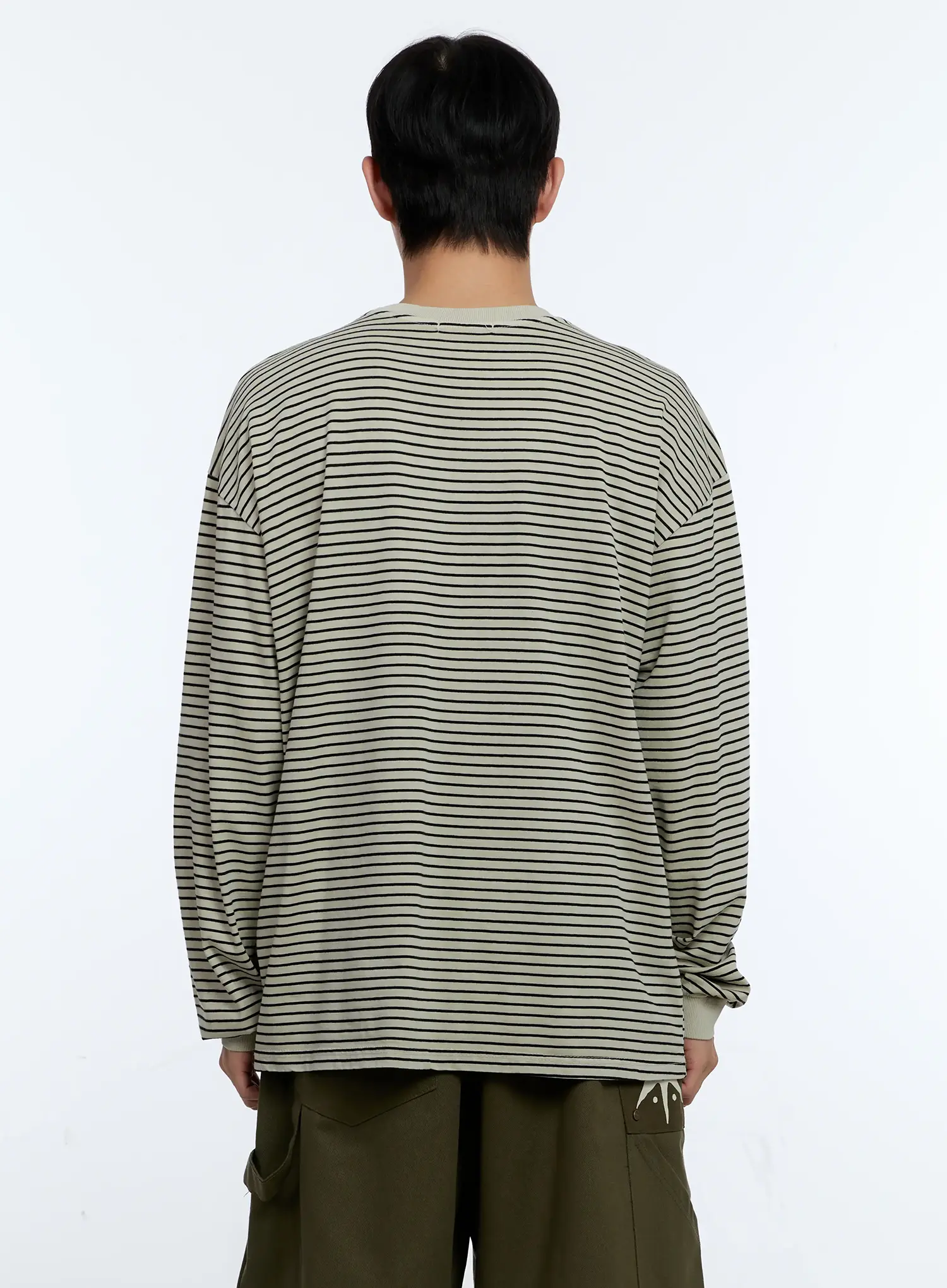 Men's Striped Crewneck Long Sleeve T-Shirt IG519 - Image 6
