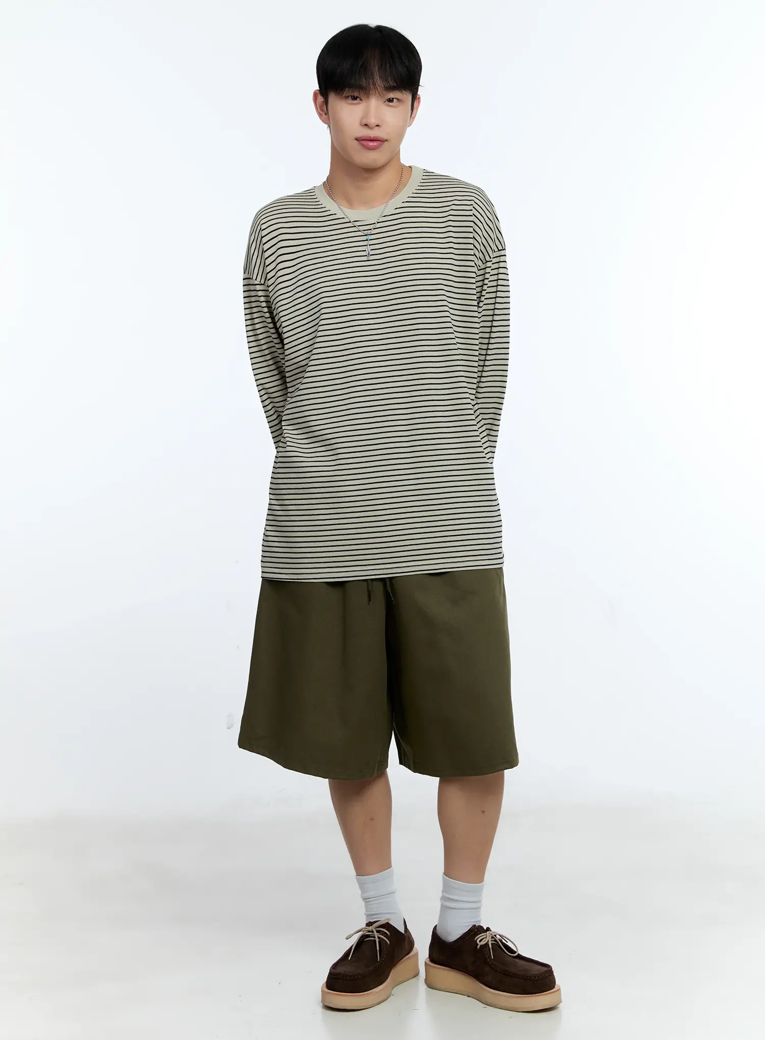 Men's Striped Crewneck Long Sleeve T-Shirt IG519 - Image 8