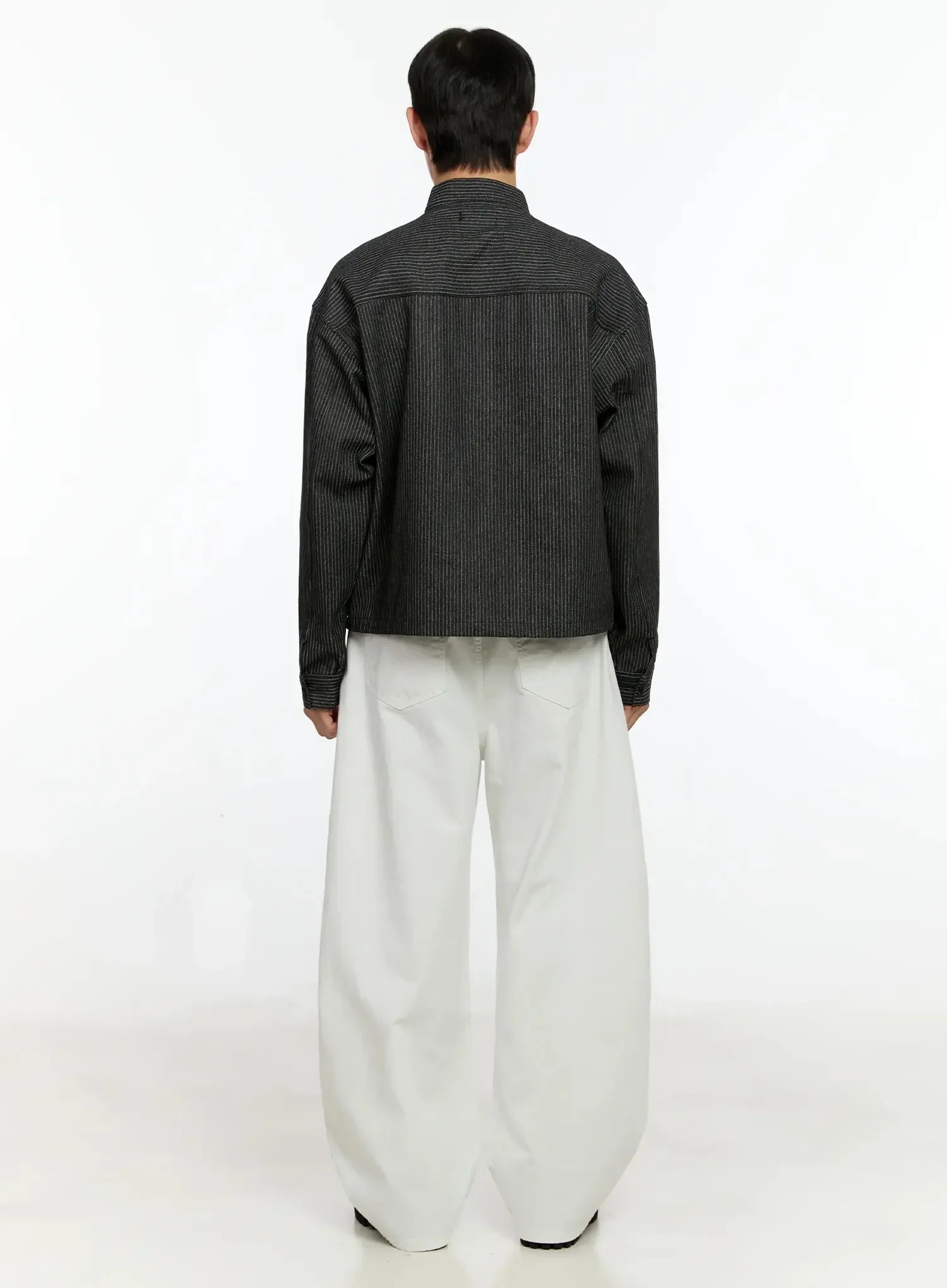 Men's Striped Denim Band-Collar Jacket IN525 - Image 12