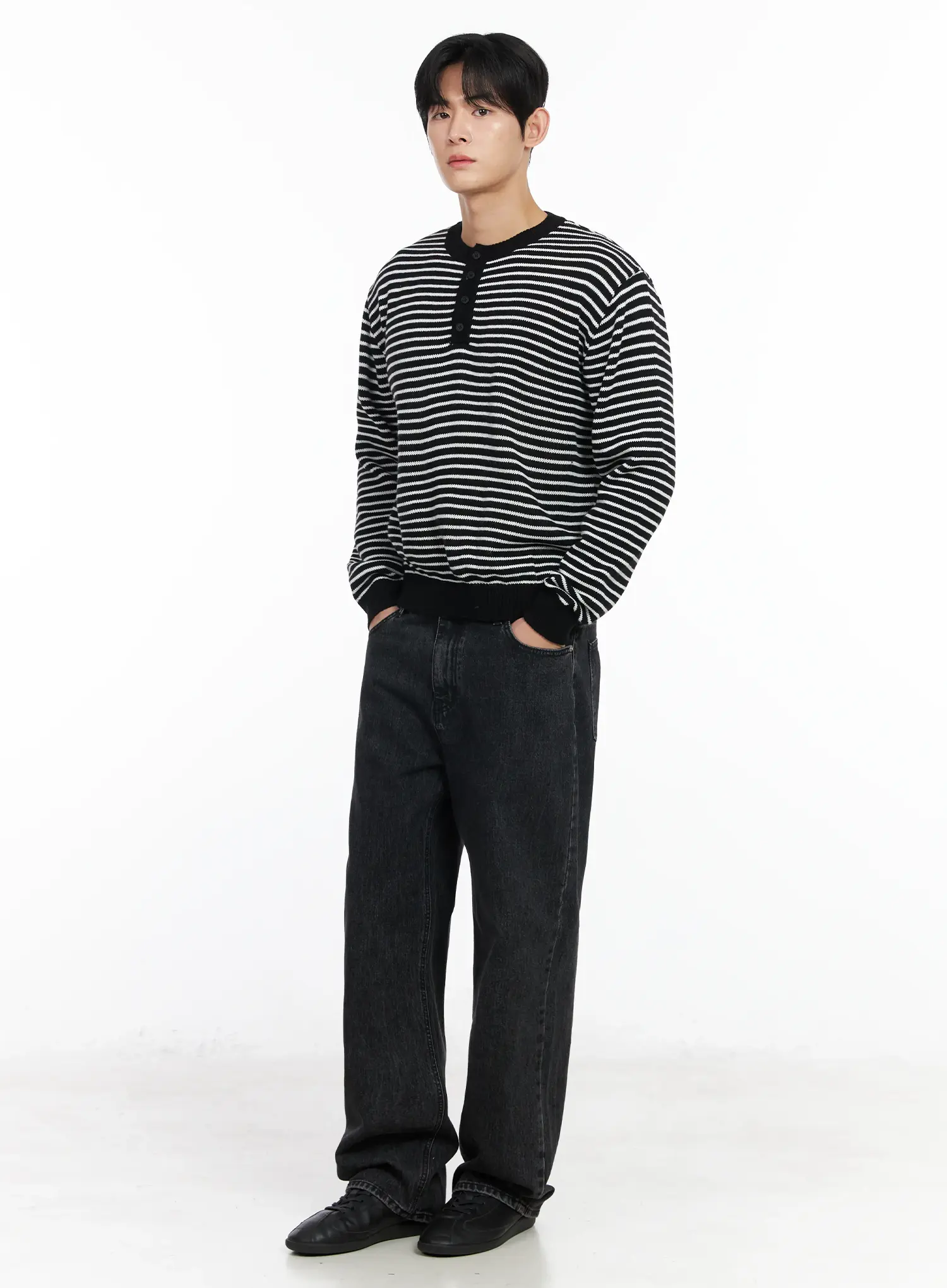 Men's Striped Henley Knit Sweater IM518 - Image 7