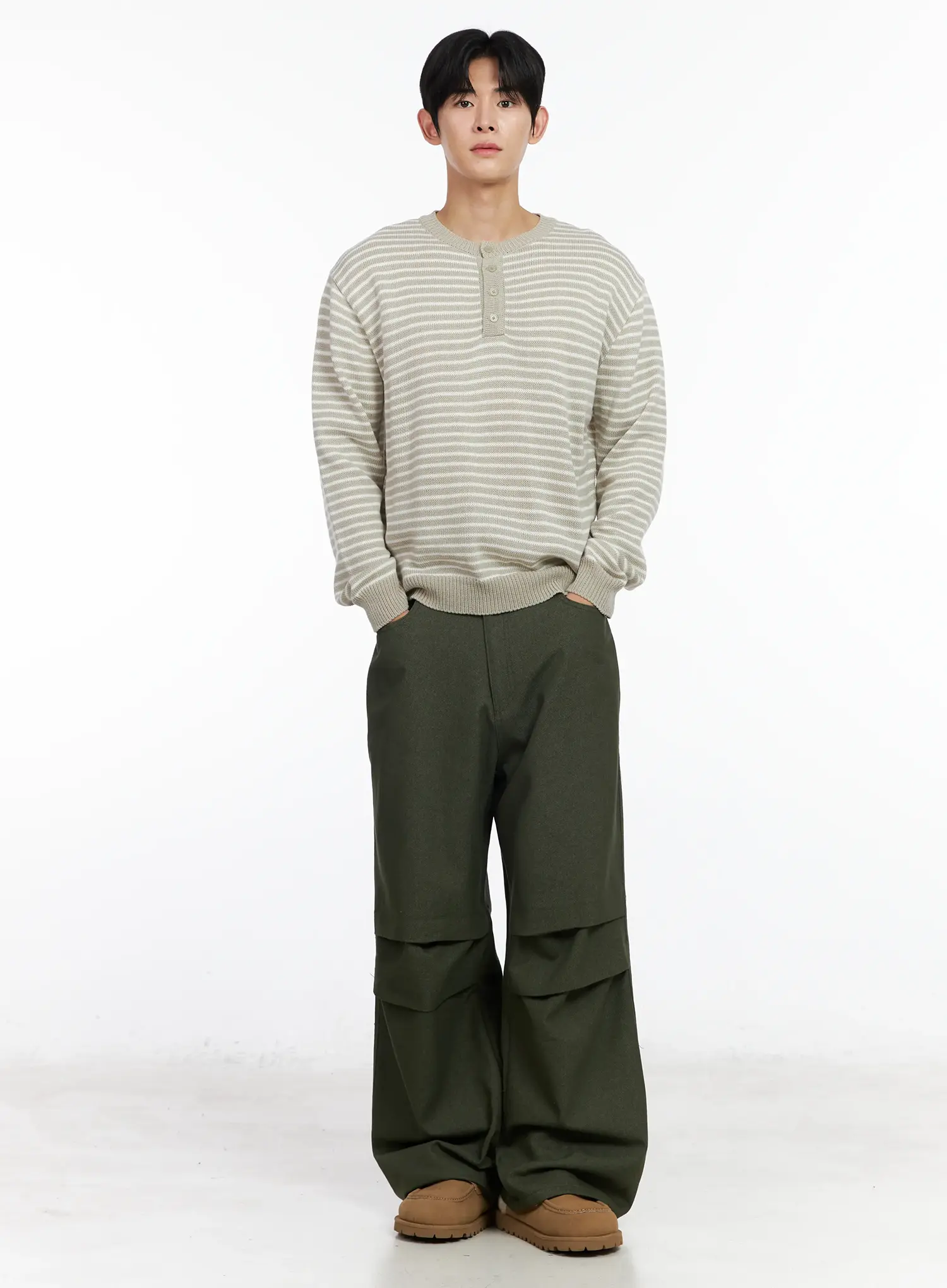 Men's Striped Henley Knit Sweater IM518 - Image 8