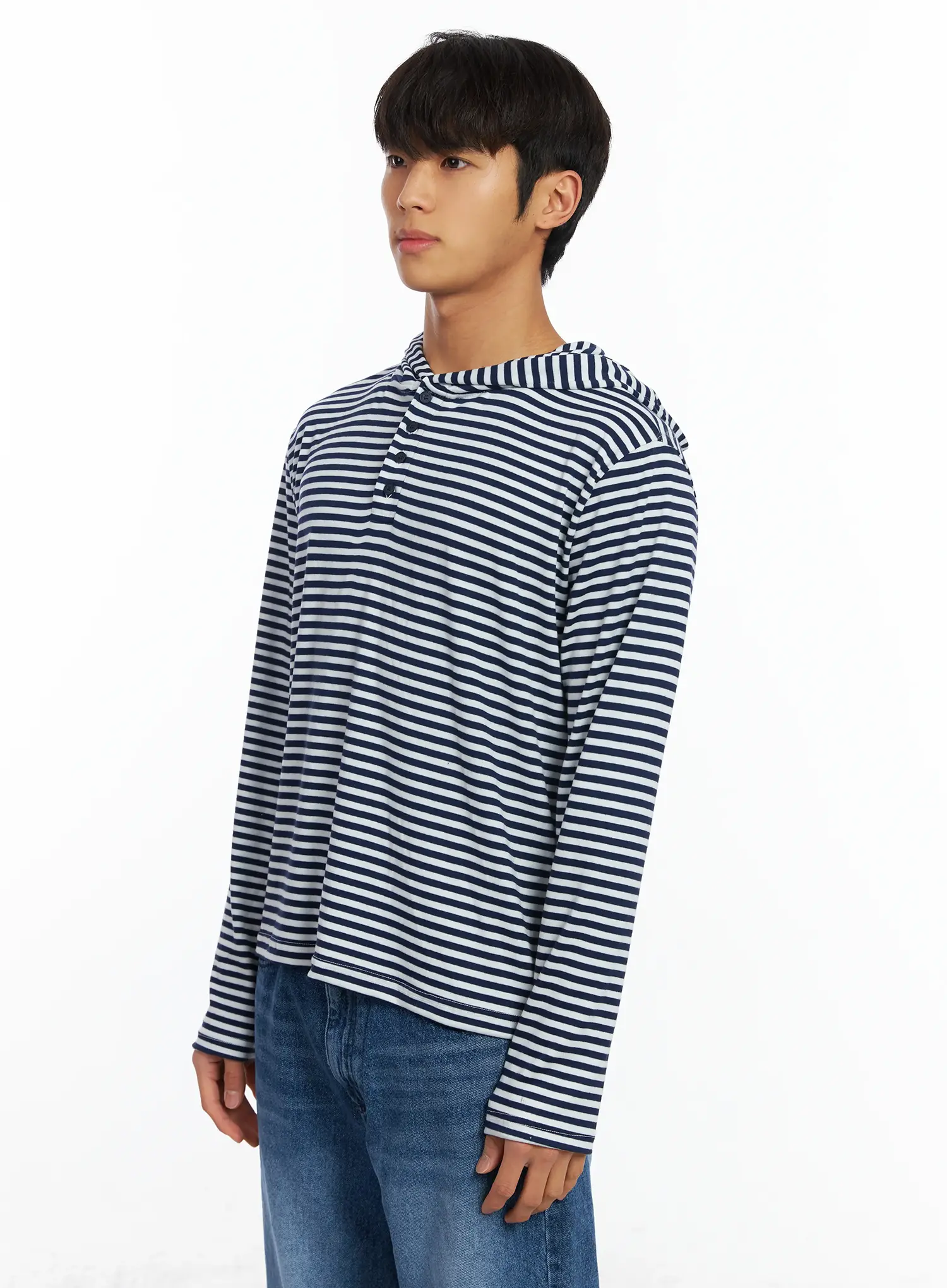 Men's Striped Henley Neck Long Sleeve IF506 - Image 4