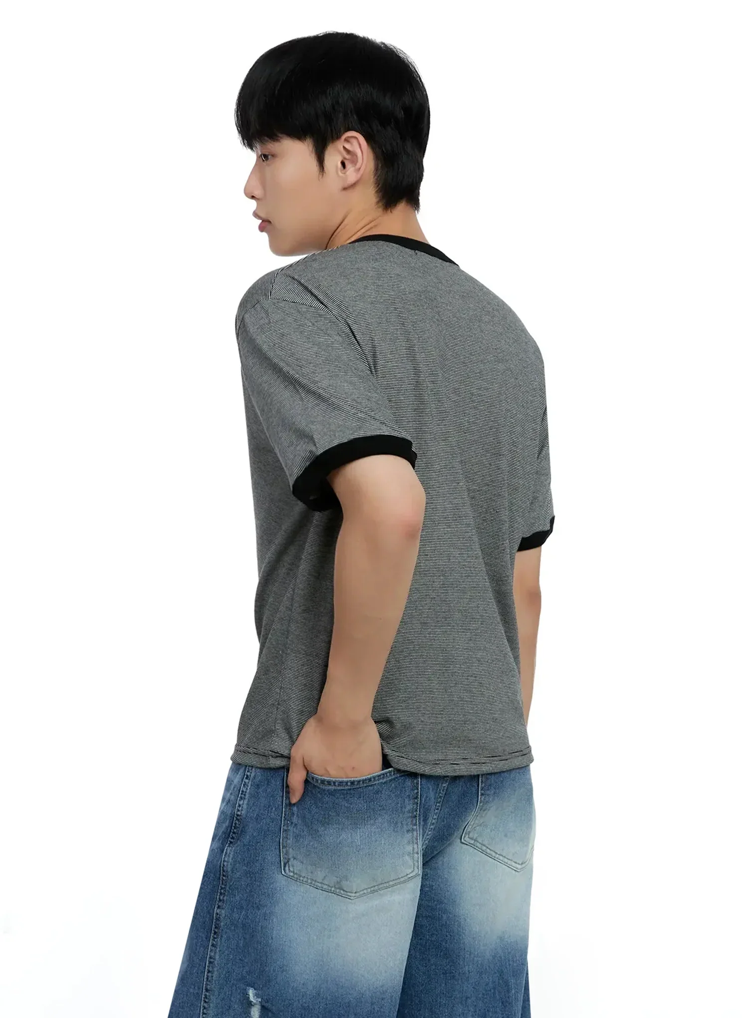 Men's Striped Henley T-shirt IG520 - Image 9
