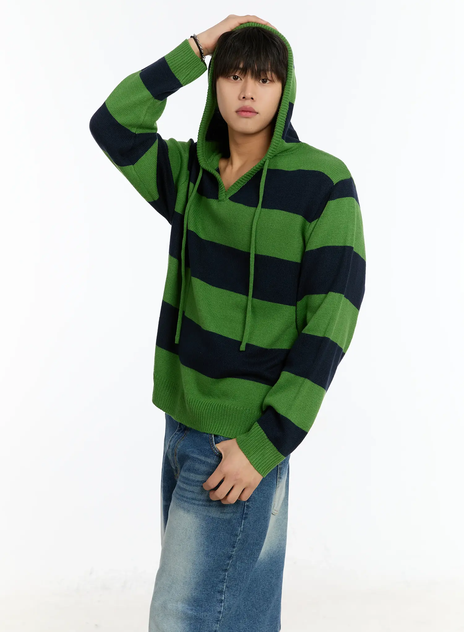 Men's Striped Knit Hoodie IM503 - Image 2