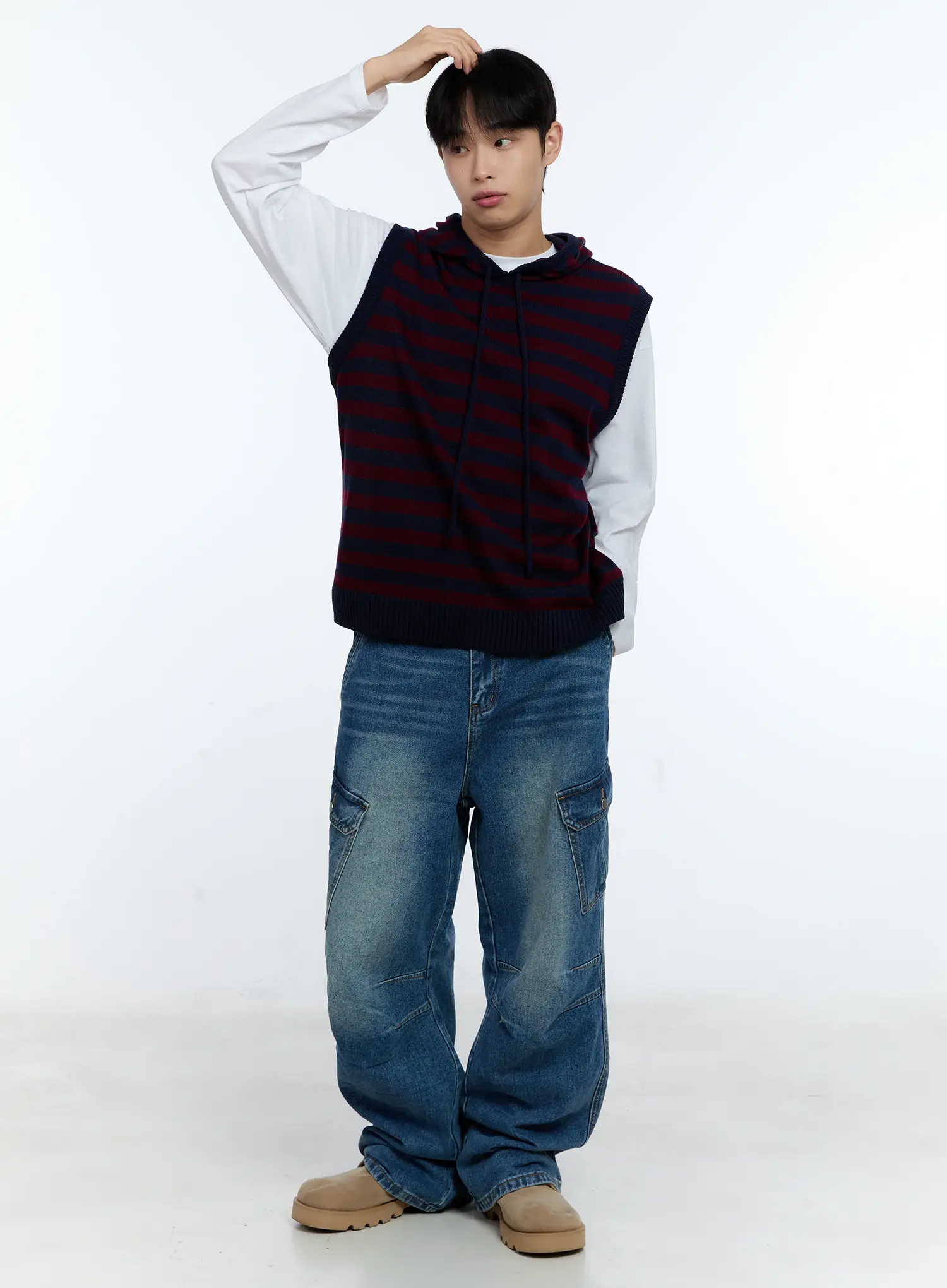Men's Striped Knit Sleeveless Hoodie IG515 - Image 10
