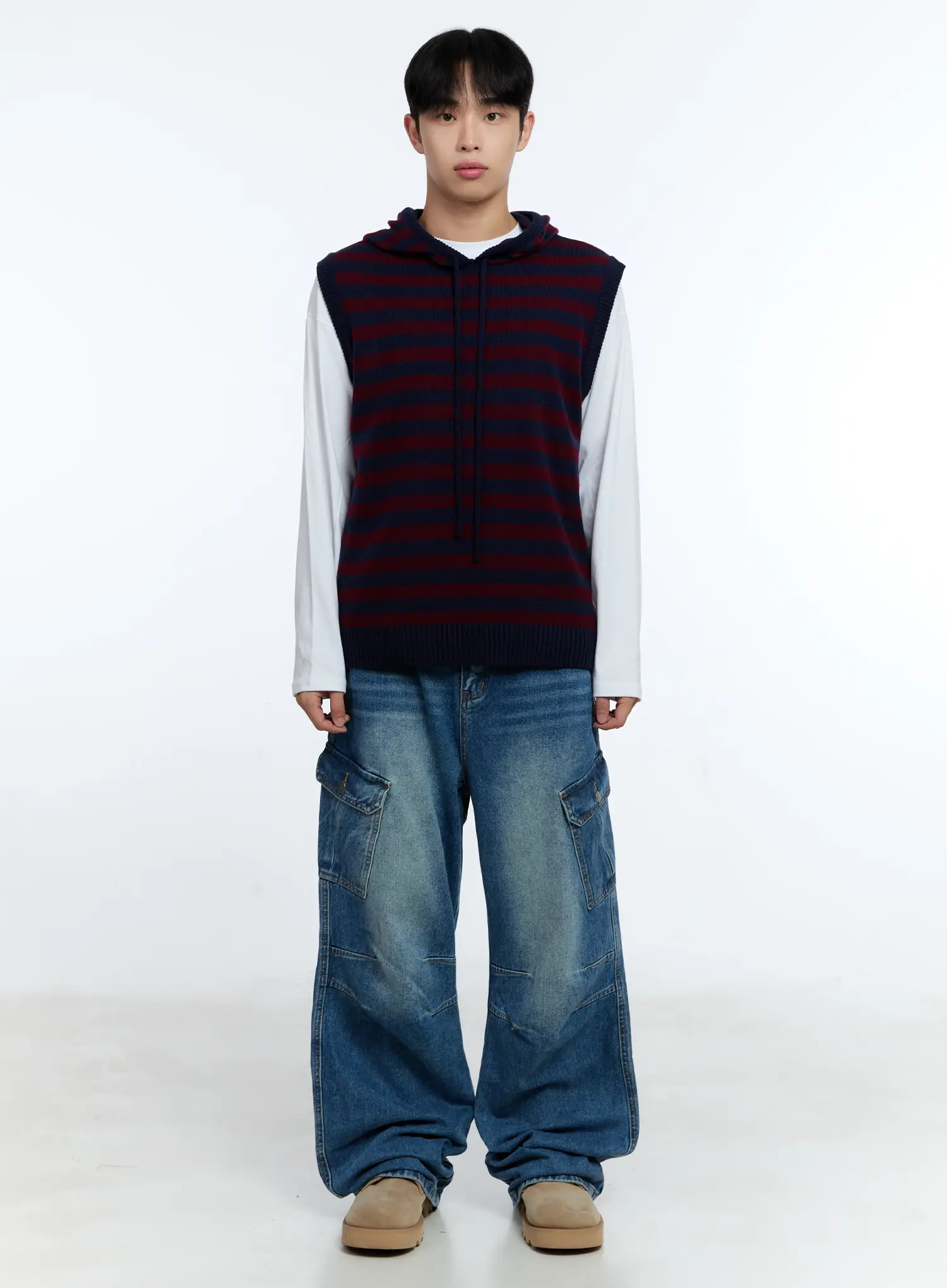 Men's Striped Knit Sleeveless Hoodie IG515 - Image 4