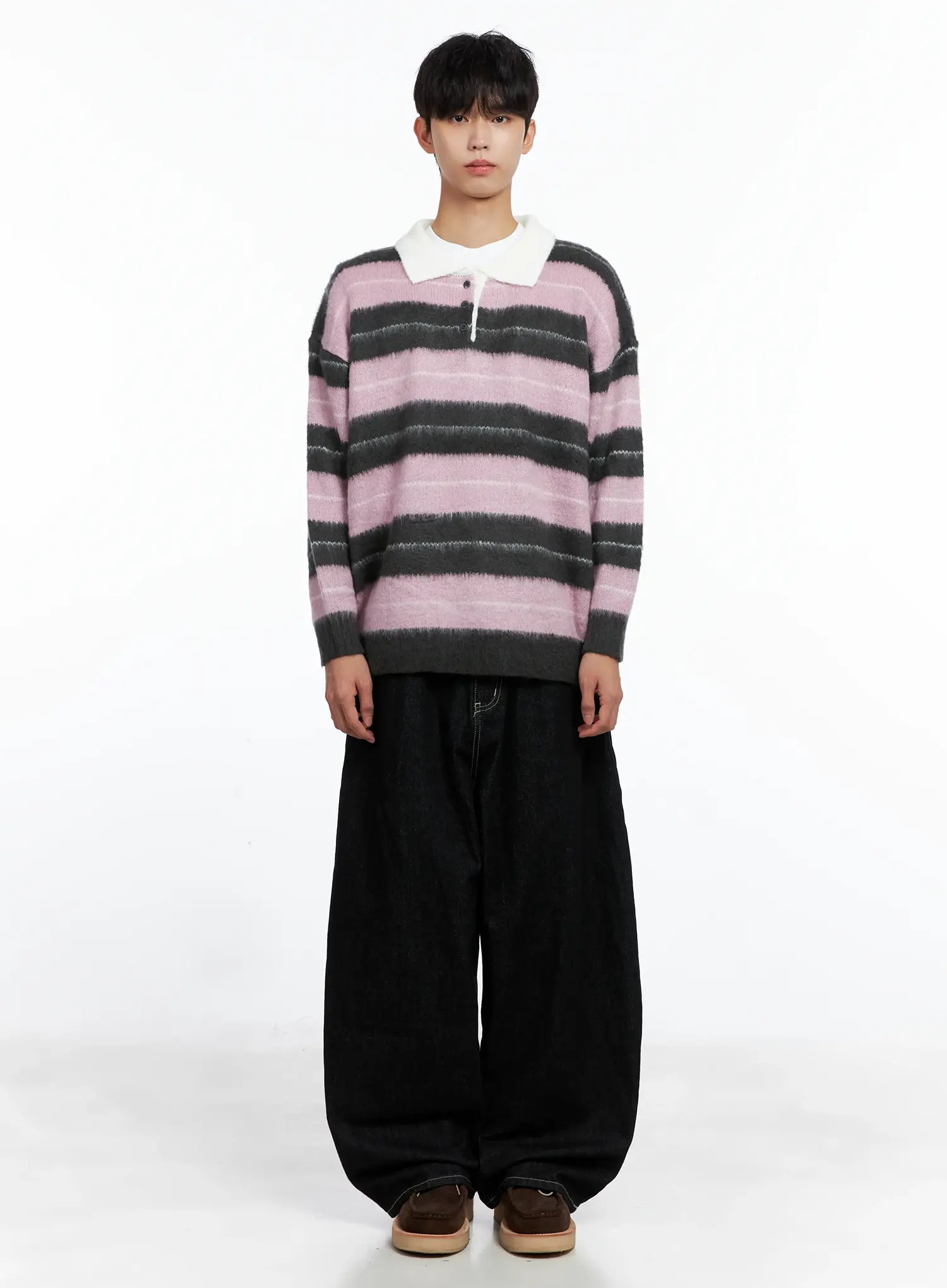 Men's Striped Knit Sweater (Light Pink) IS519 - Image 3