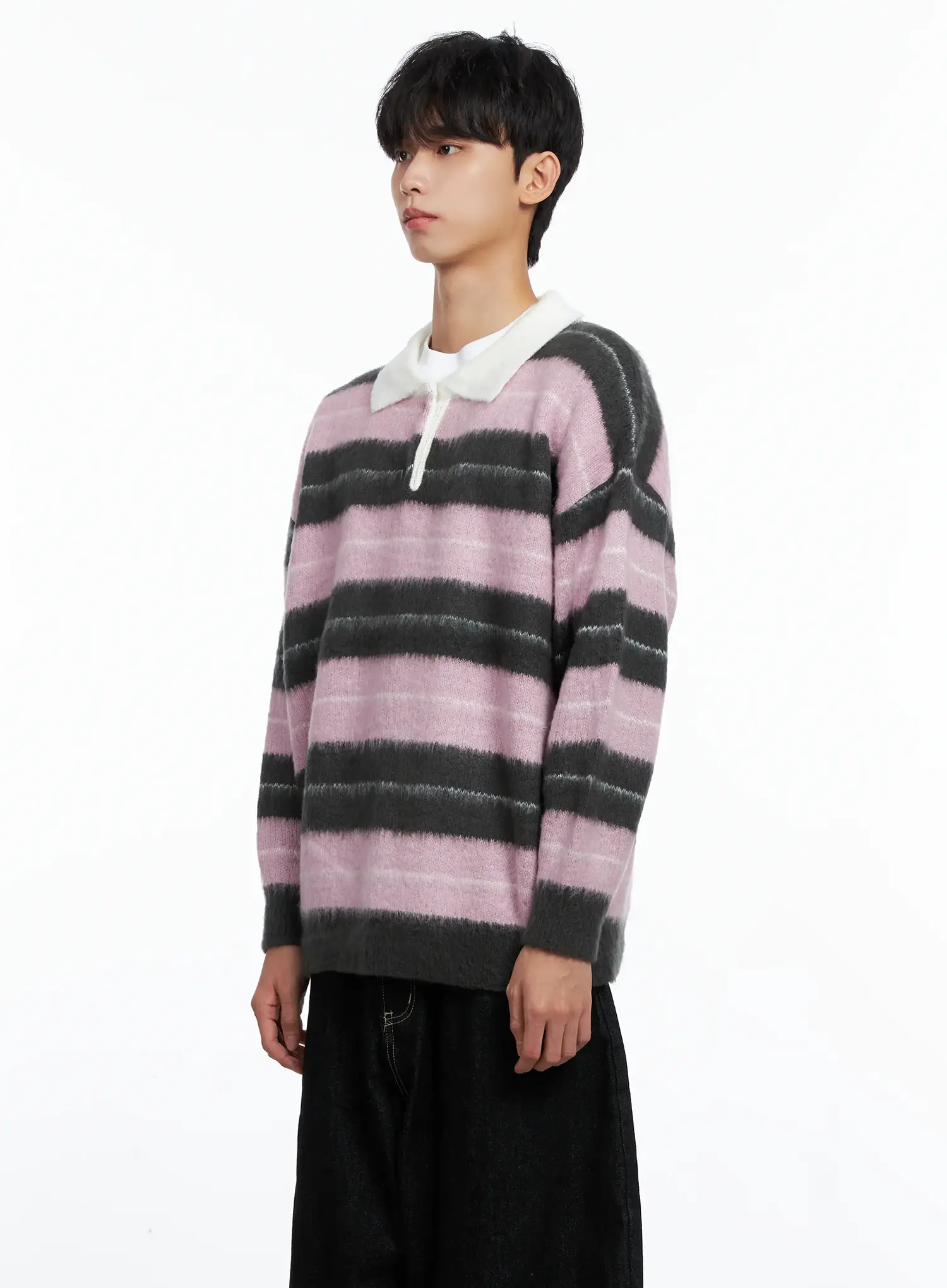 Men's Striped Knit Sweater (Light Pink) IS519 - Image 4