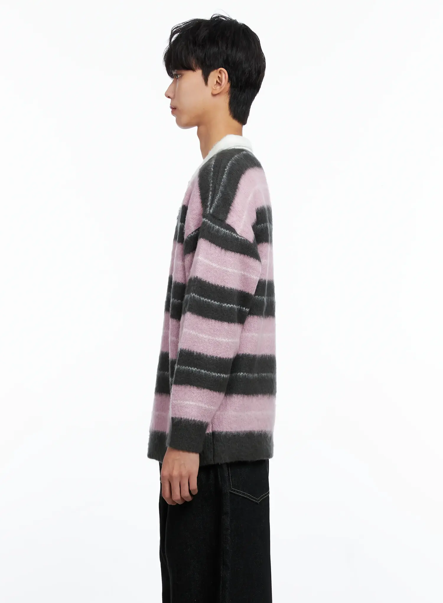 Men's Striped Knit Sweater (Light Pink) IS519 - Image 5