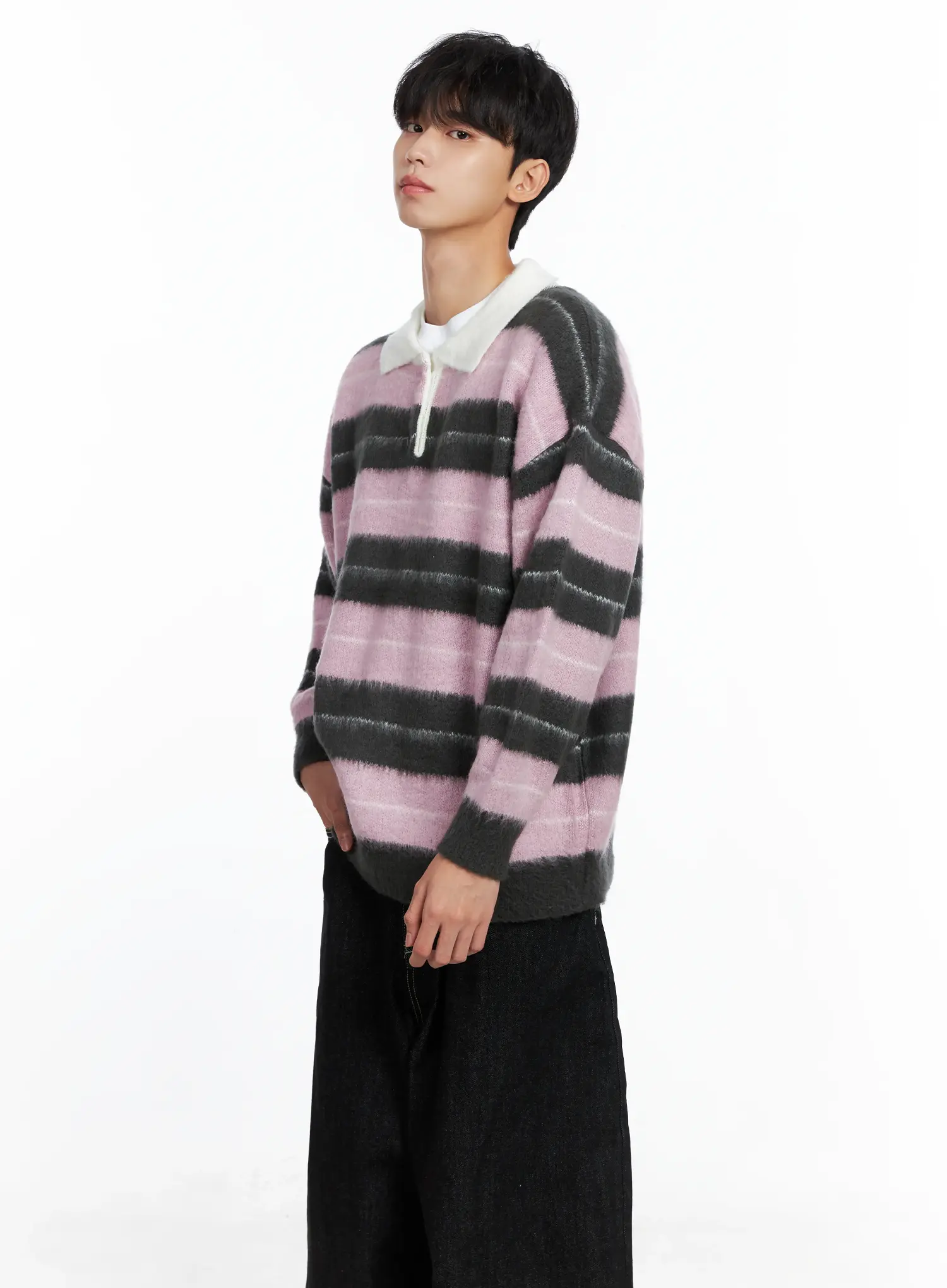 Men's Striped Knit Sweater (Light Pink) IS519 - Image 7