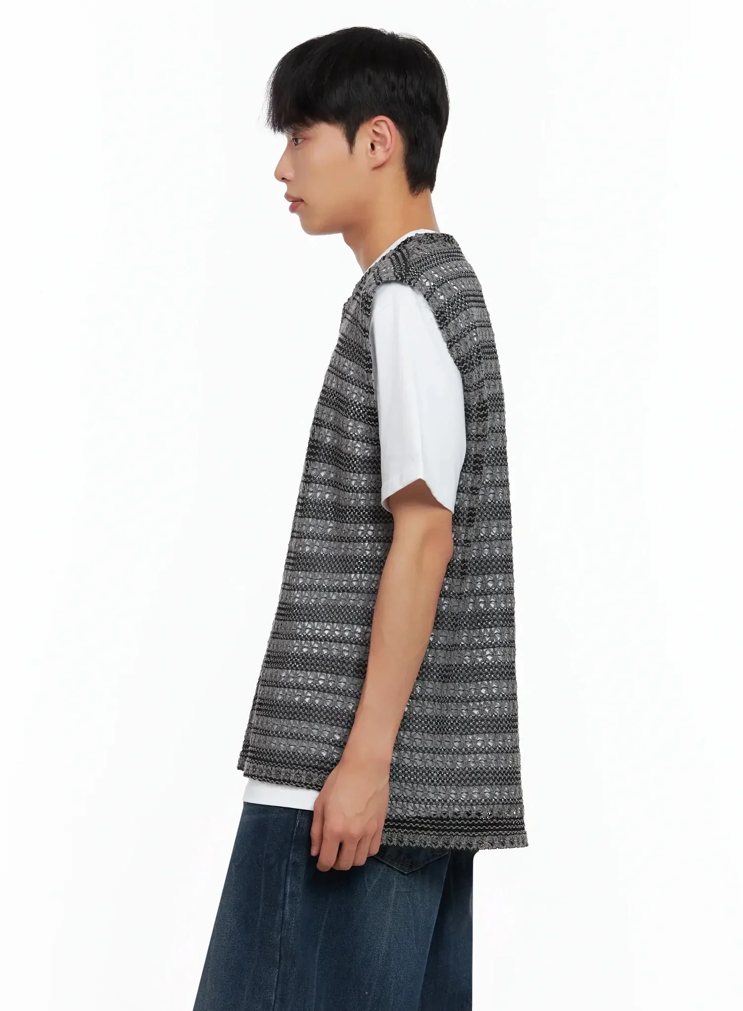 Men's Striped Knit V-Neck Vest IL516 - Image 10