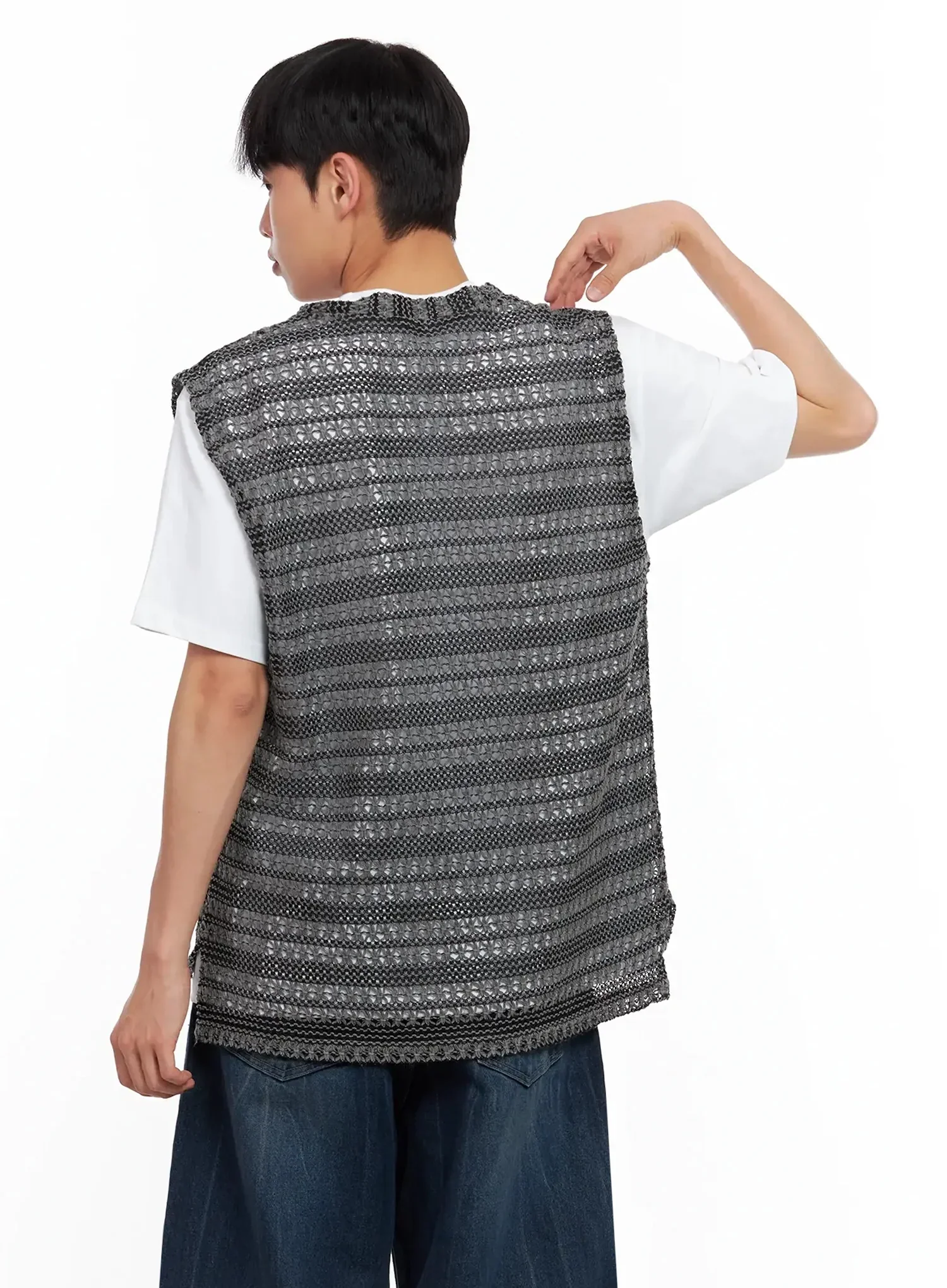 Men's Striped Knit V-Neck Vest IL516 - Image 11