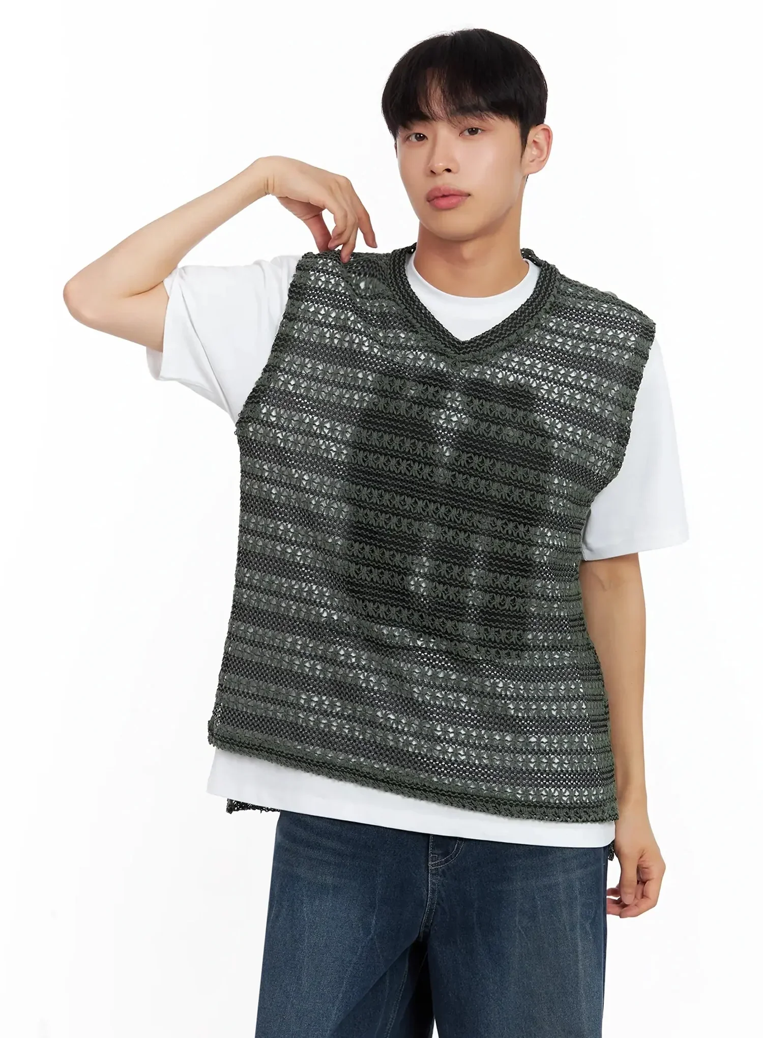 Men's Striped Knit V-Neck Vest IL516 - Image 12