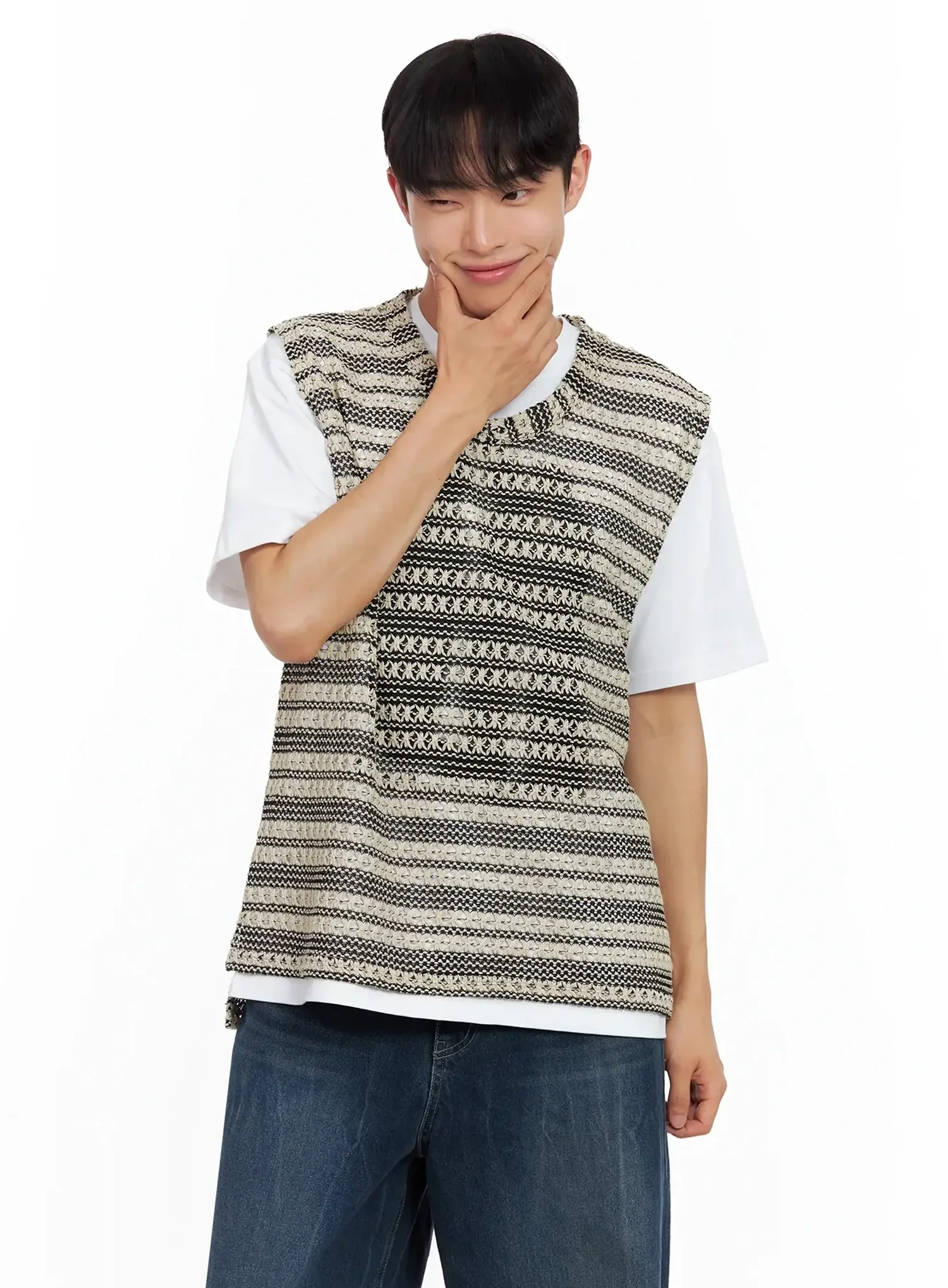 Men's Striped Knit V-Neck Vest IL516 - Image 13