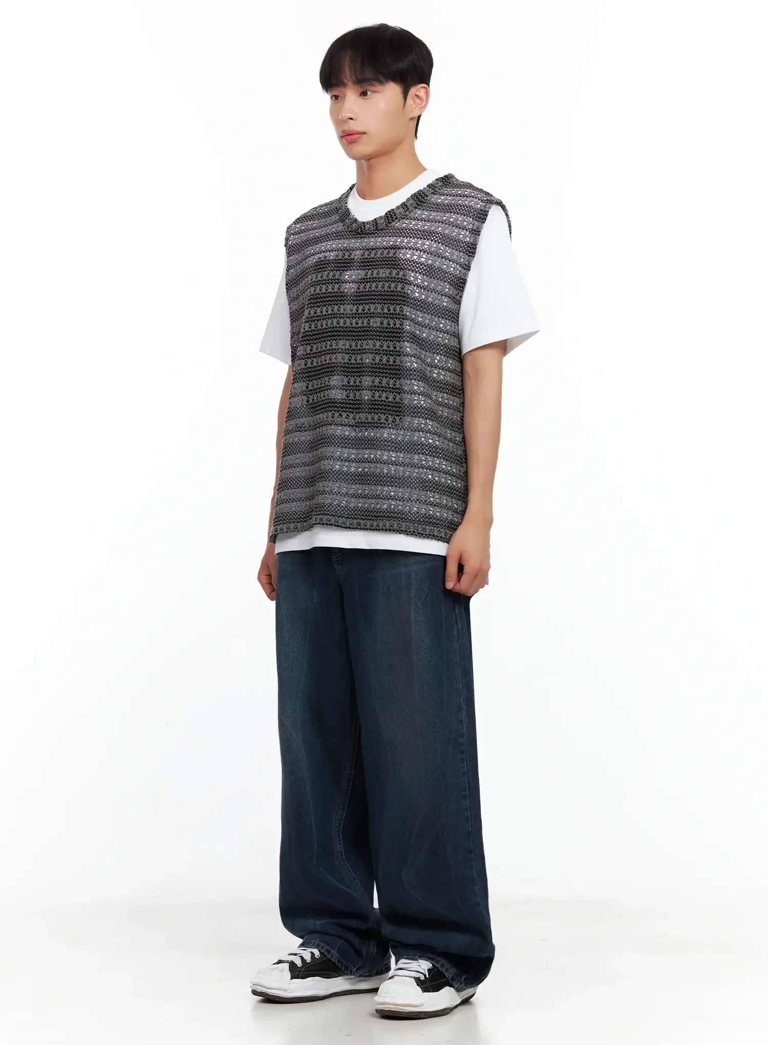 Men's Striped Knit V-Neck Vest IL516 - Image 15