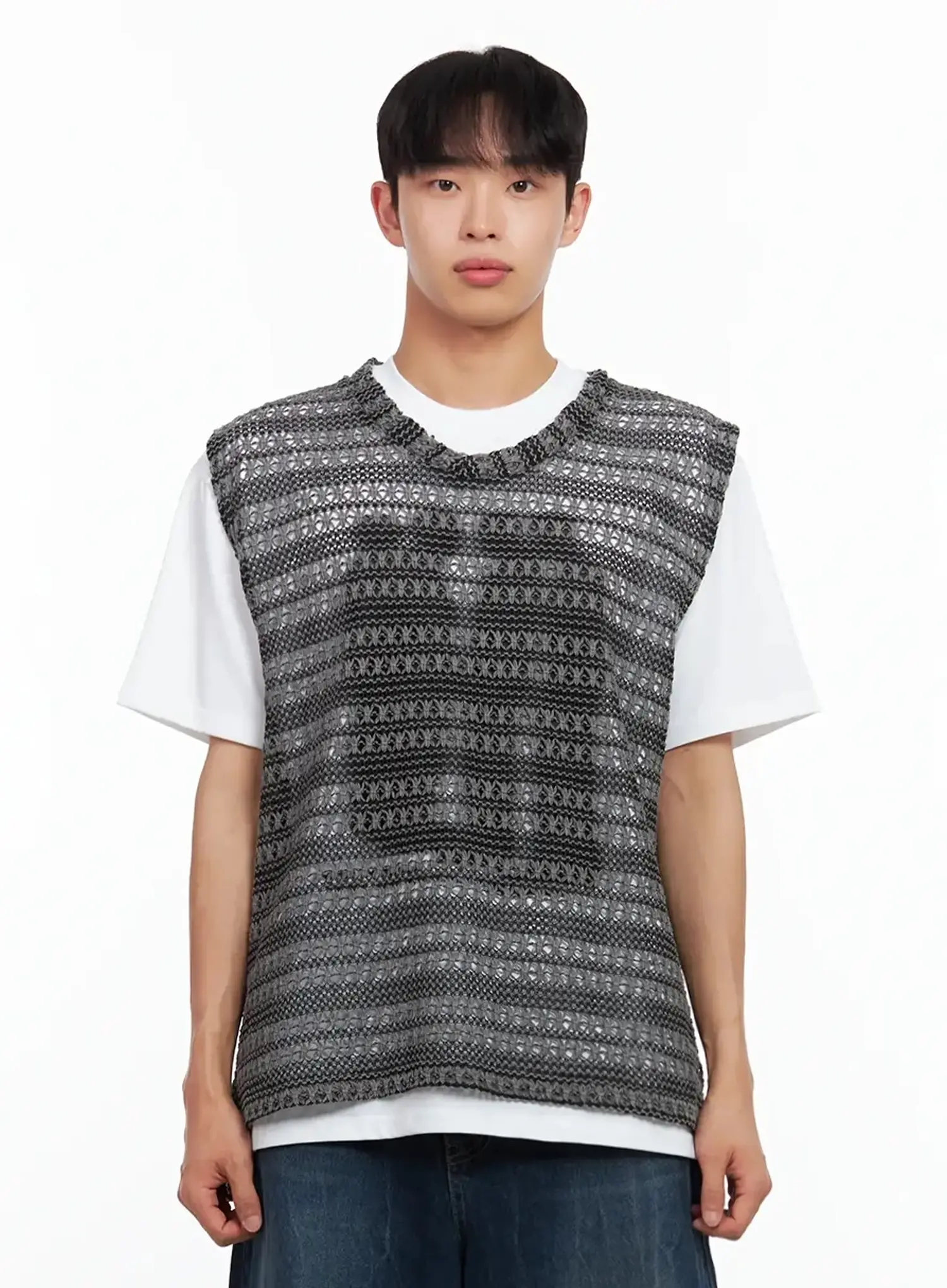 Men's Striped Knit V-Neck Vest IL516 - Image 18