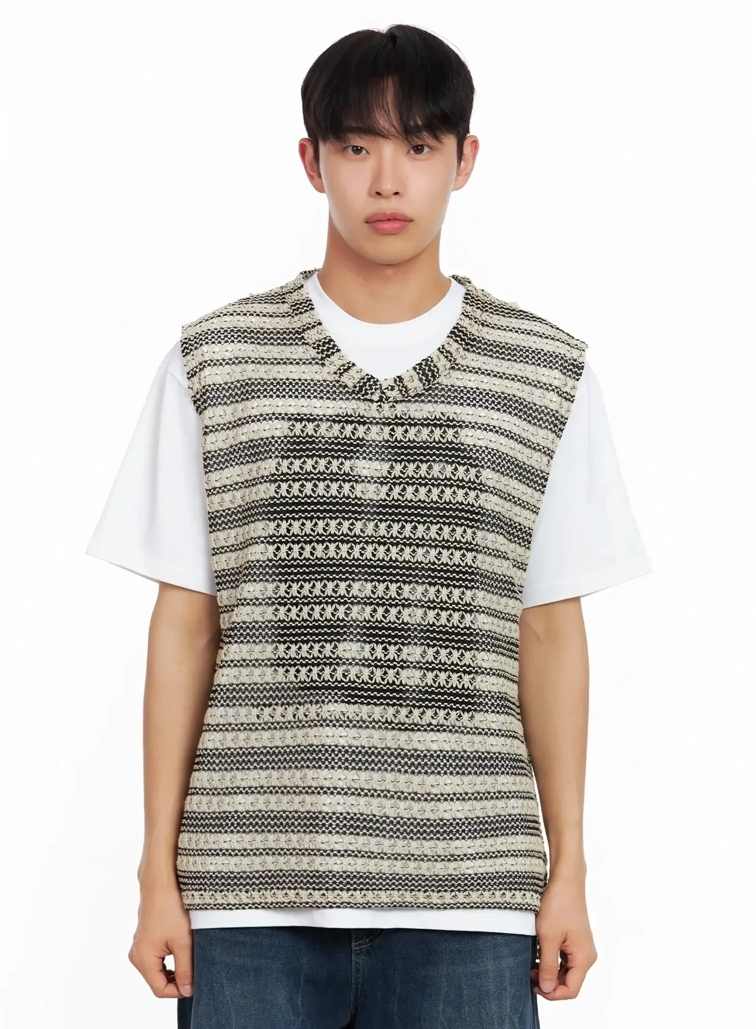 Men's Striped Knit V-Neck Vest IL516 - Image 19