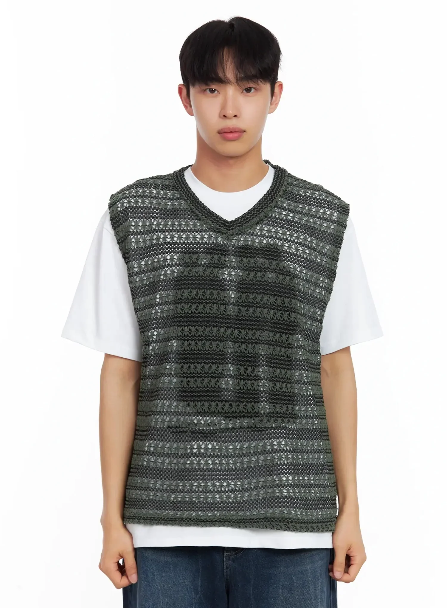 Men's Striped Knit V-Neck Vest IL516 - Image 20