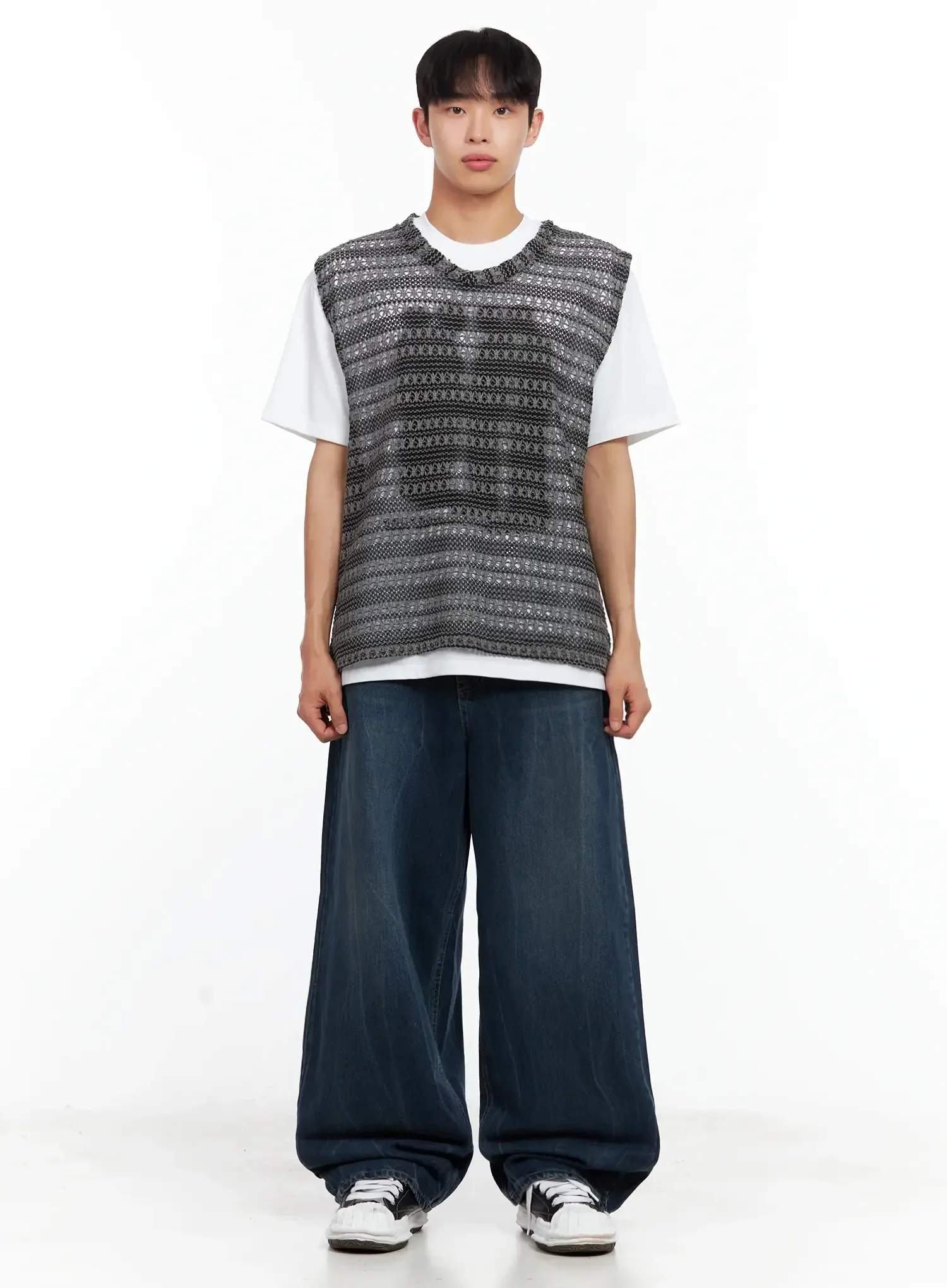 Men's Striped Knit V-Neck Vest IL516 - Image 6