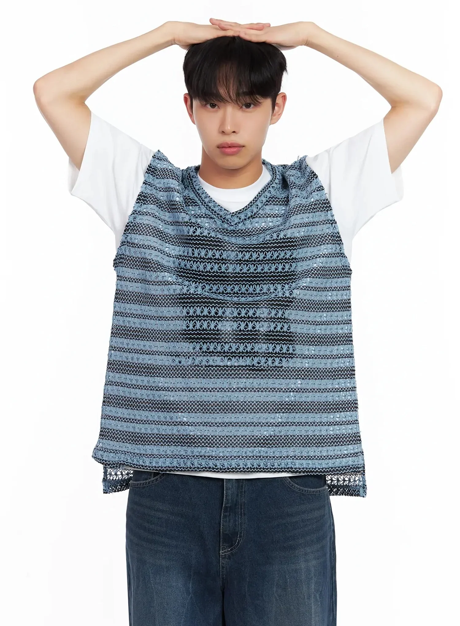 Men's Striped Knit V-Neck Vest IL516 - Image 8