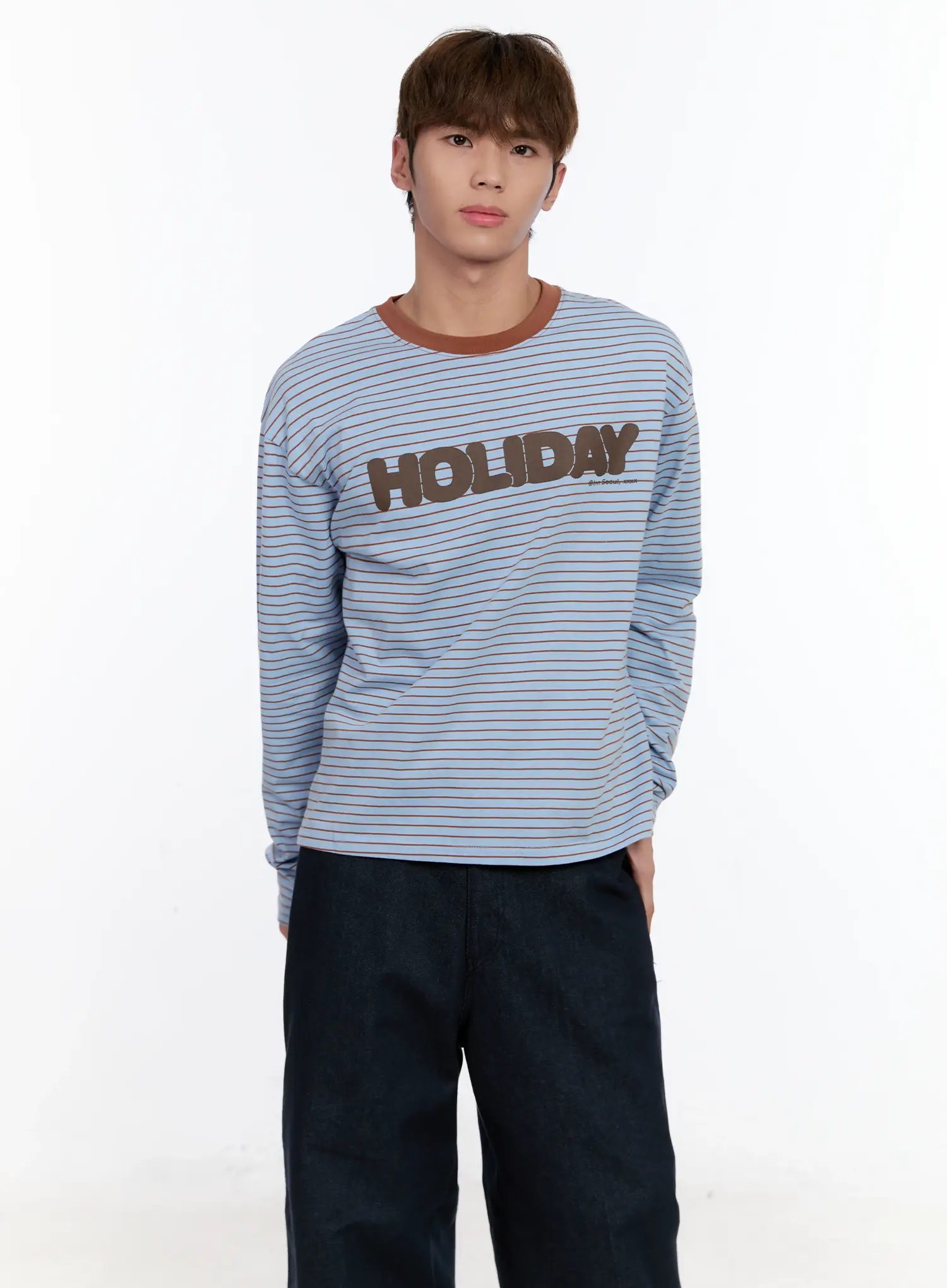 Men's Striped Lettering Long Sleeve Tee IN512
