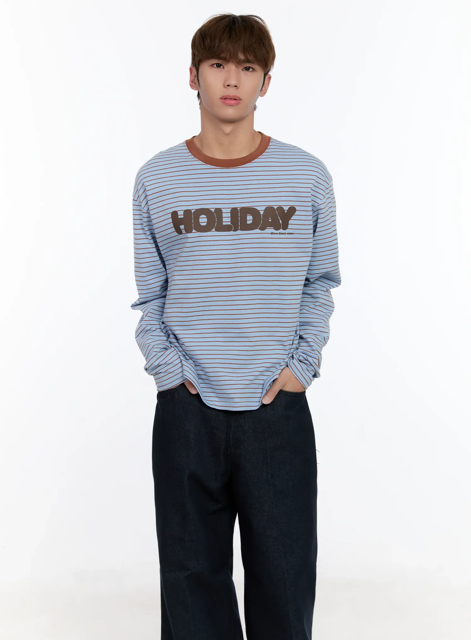 Men's Striped Lettering Long Sleeve Tee IN512 - Image 6
