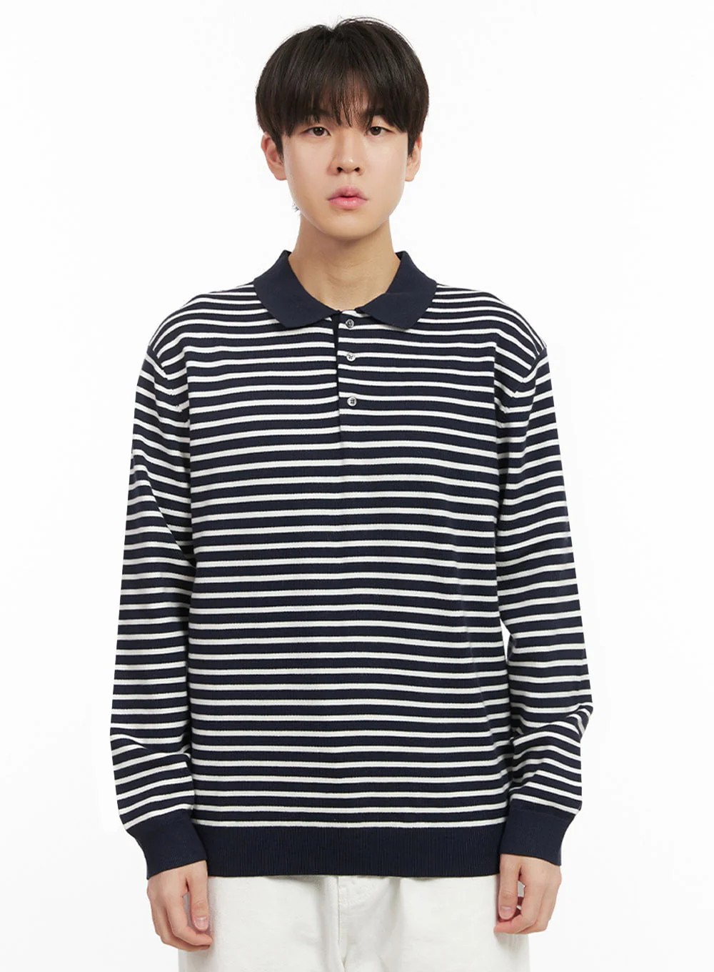Men's Striped Long Sleeve Polo IJ517 - Image 10