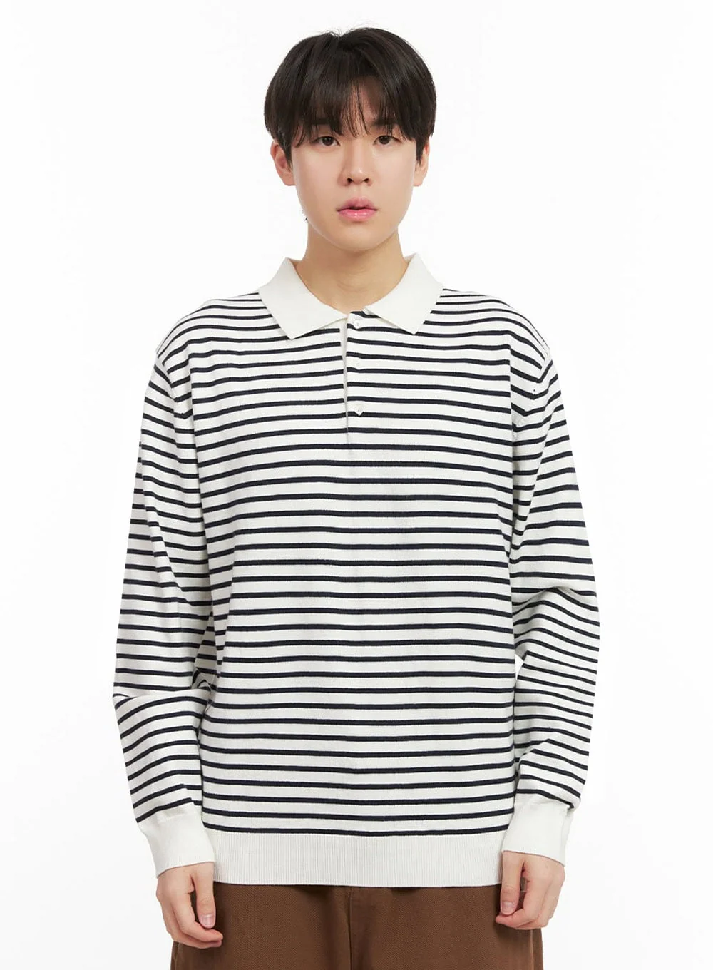 Men's Striped Long Sleeve Polo IJ517 - Image 11