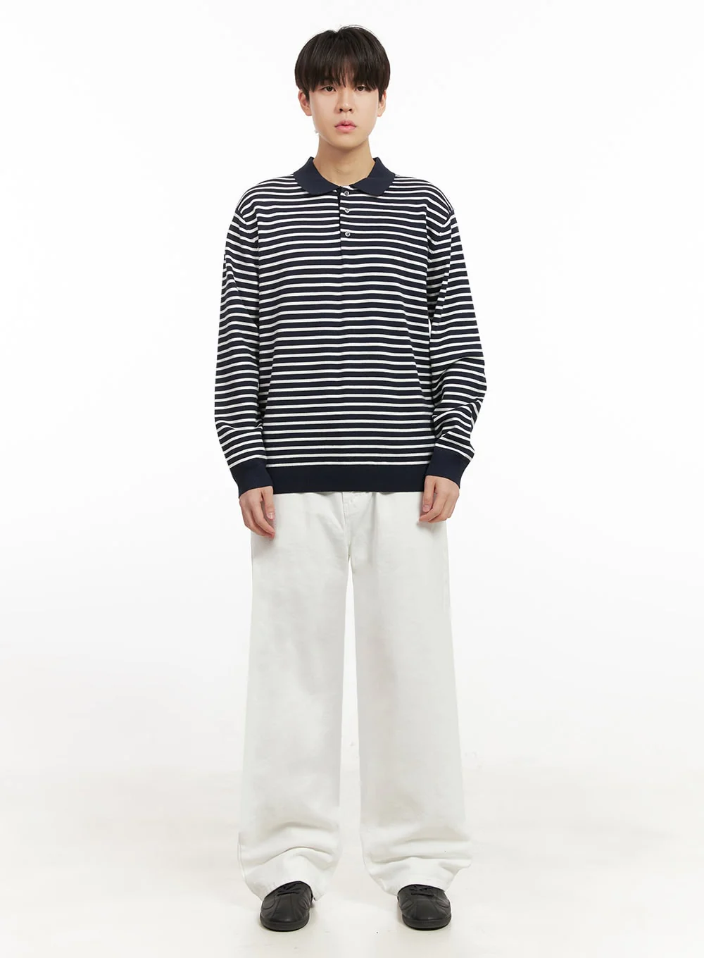 Men's Striped Long Sleeve Polo IJ517 - Image 7