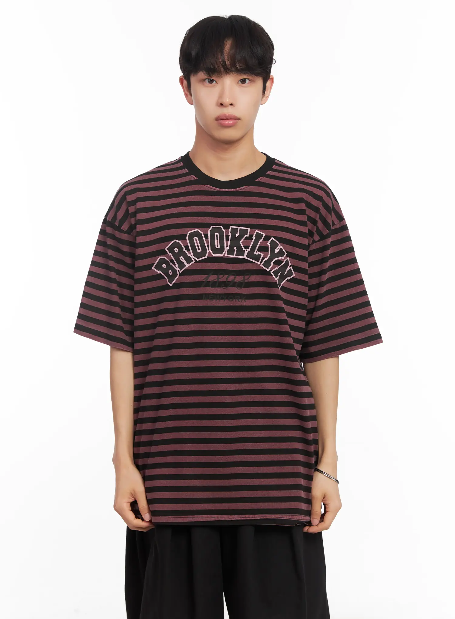 Men's Striped Oversize Tee IU518 - Image 13