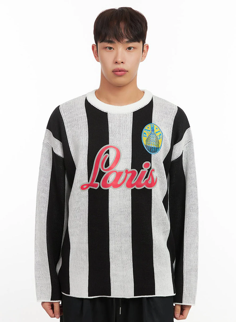 Men's Striped Oversized Graphic Sweater IF521 - Image 10