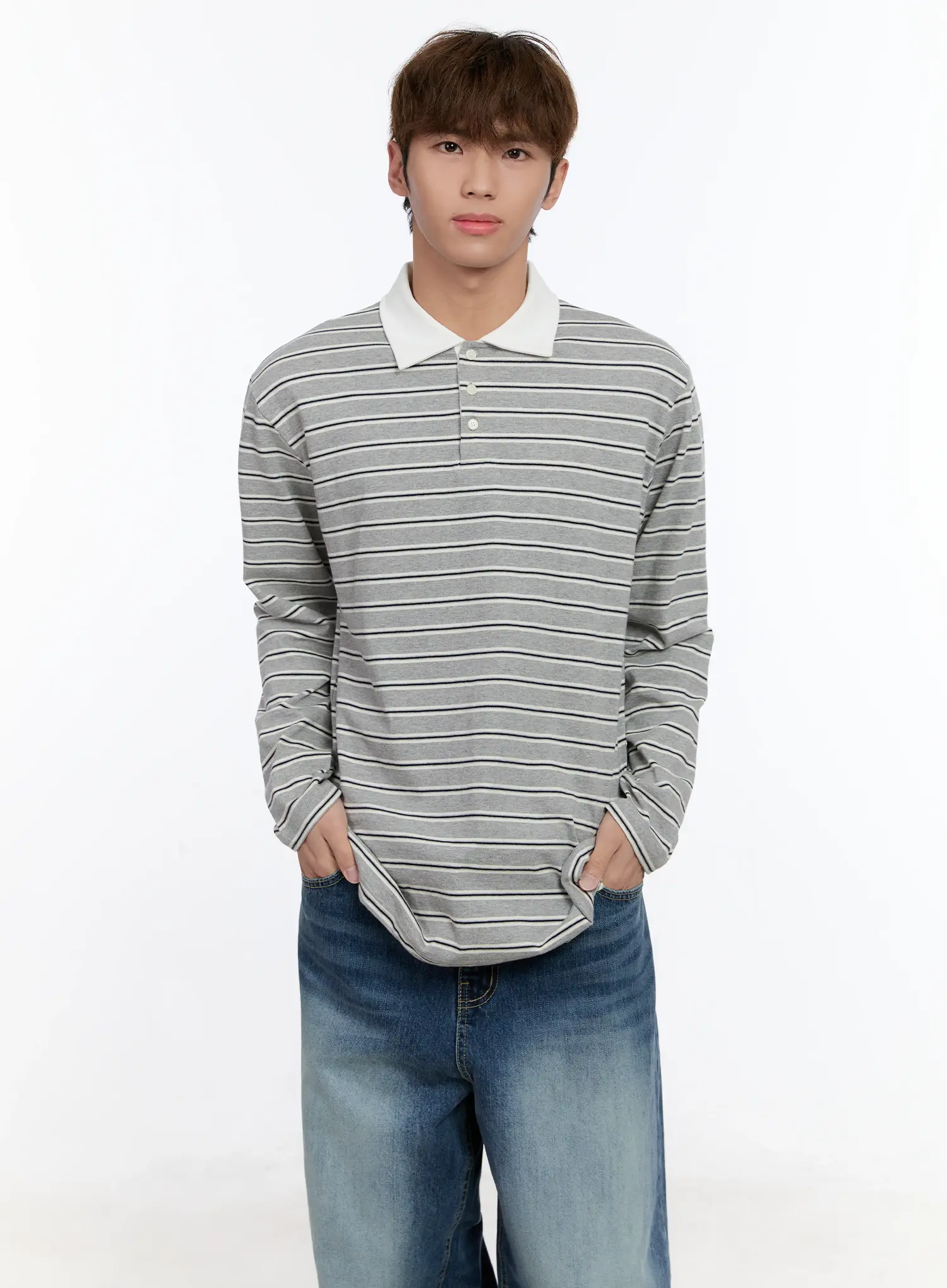 Men's Striped Polo Long Sleeve Tee IN512