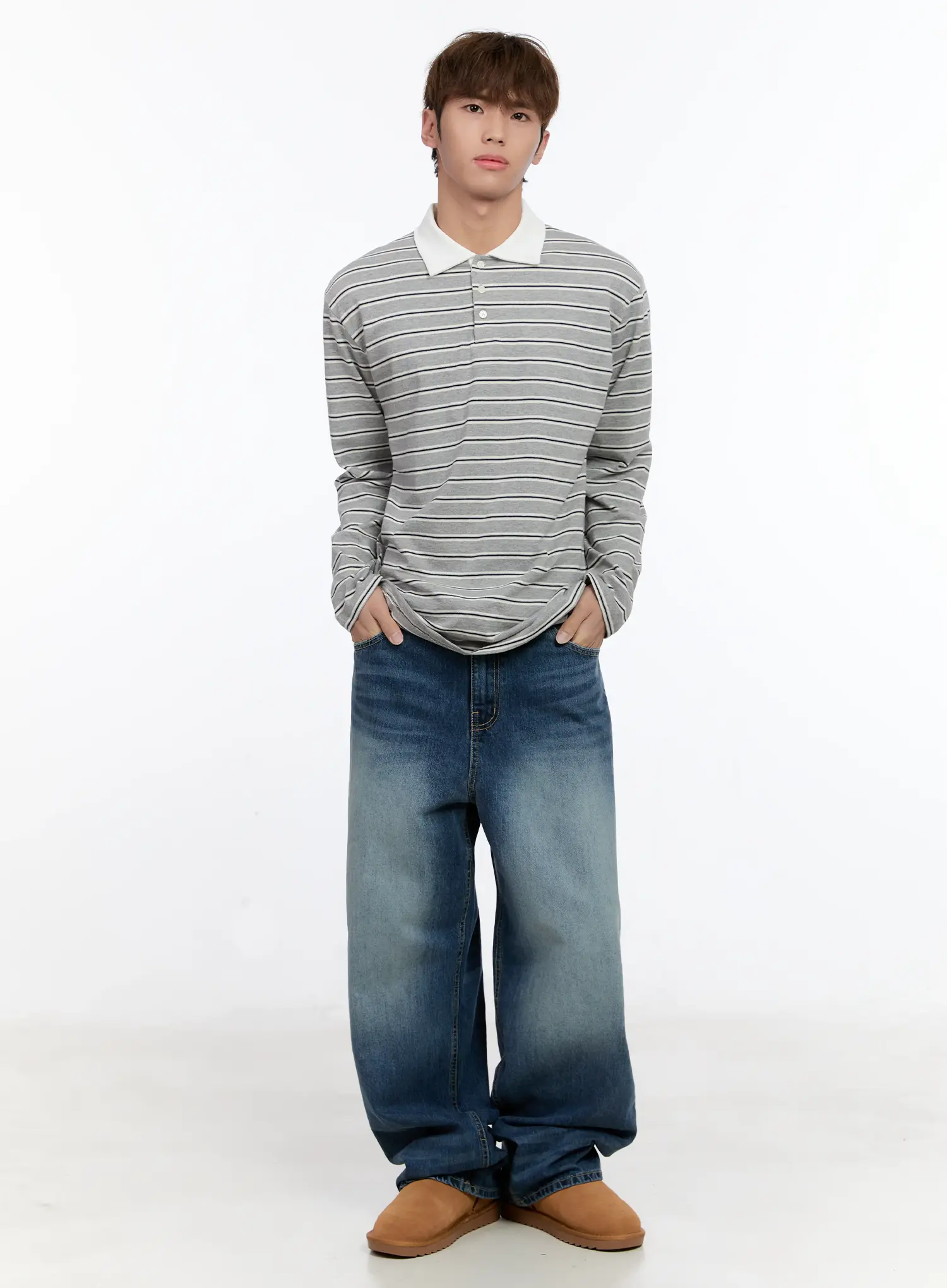 Men's Striped Polo Long Sleeve Tee IN512 - Image 7