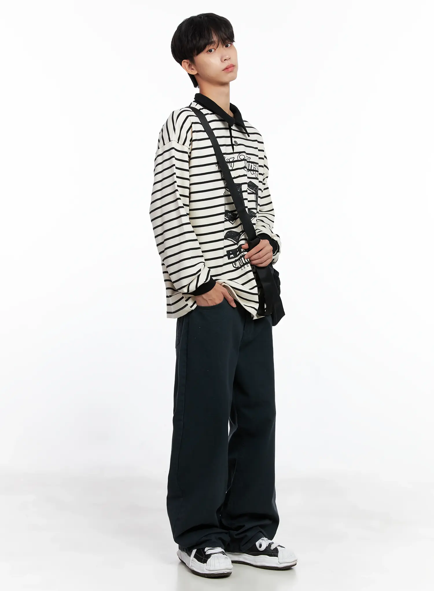 Men's Striped Polo Long Sleeve Top Is519 - Image 10