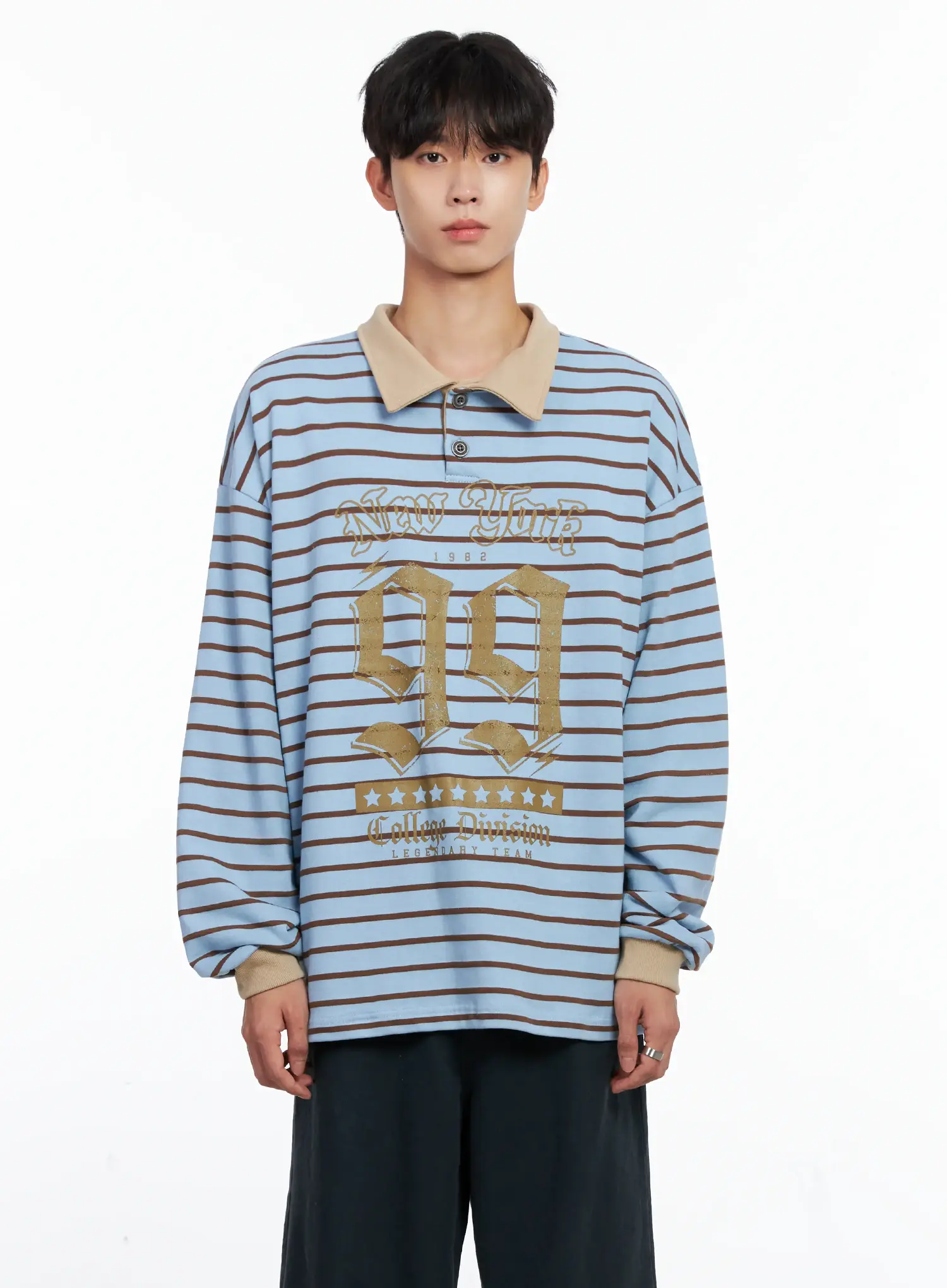 Men's Striped Polo Long Sleeve Top Is519 - Image 11