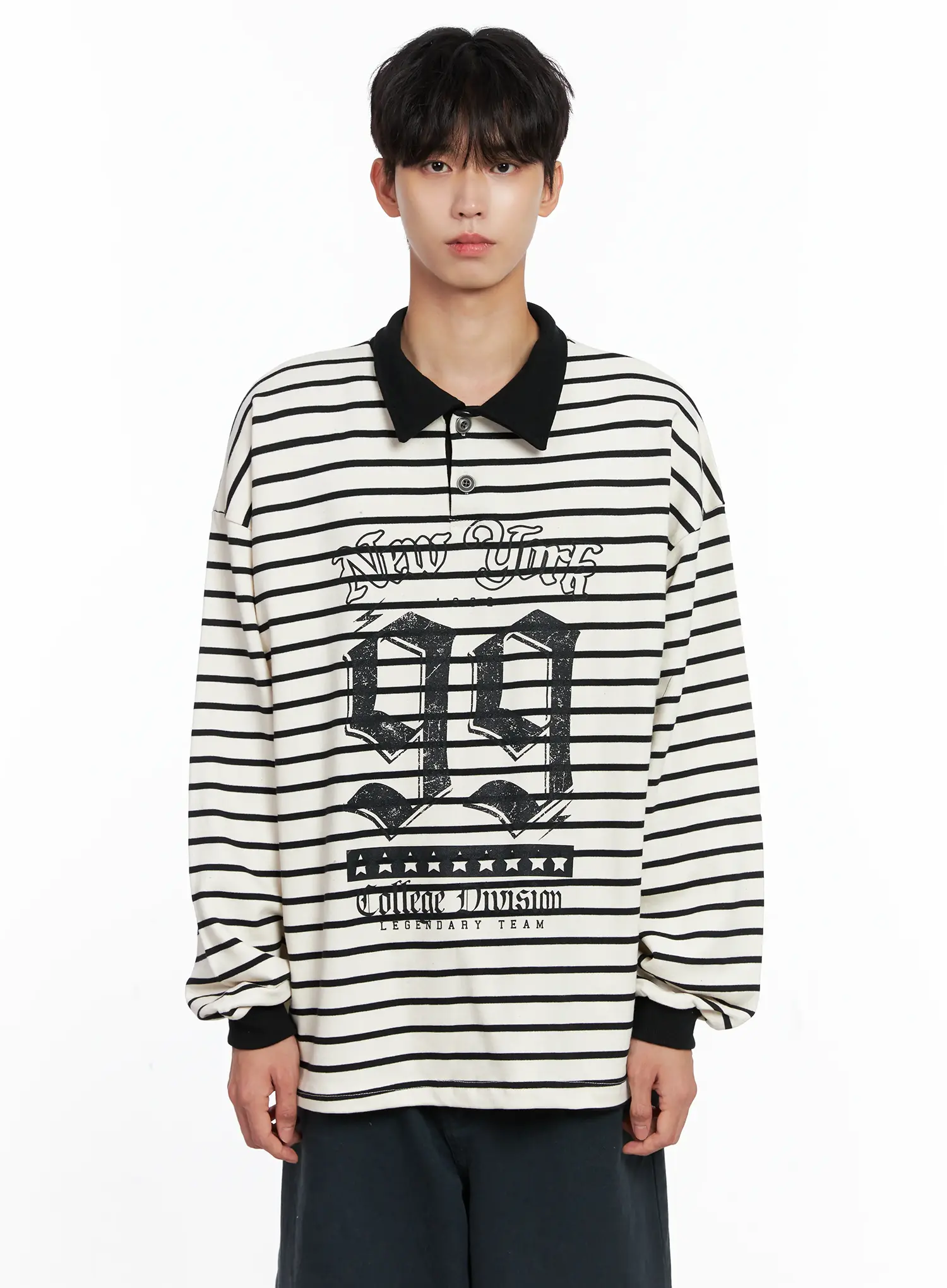 Men's Striped Polo Long Sleeve Top Is519 - Image 13