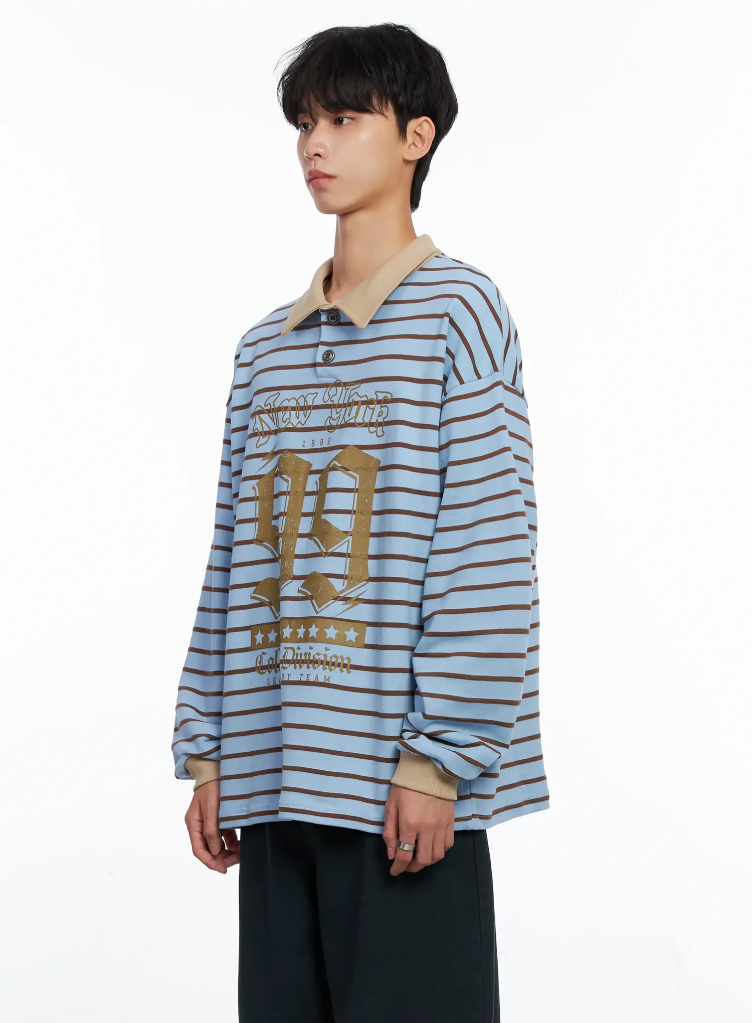 Men's Striped Polo Long Sleeve Top Is519 - Image 4