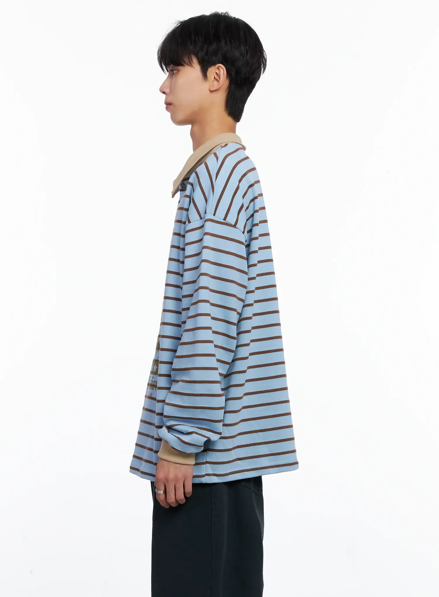 Men's Striped Polo Long Sleeve Top Is519 - Image 5