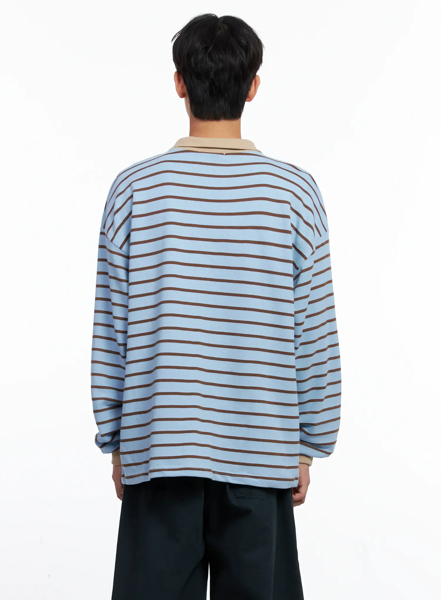 Men's Striped Polo Long Sleeve Top Is519 - Image 6
