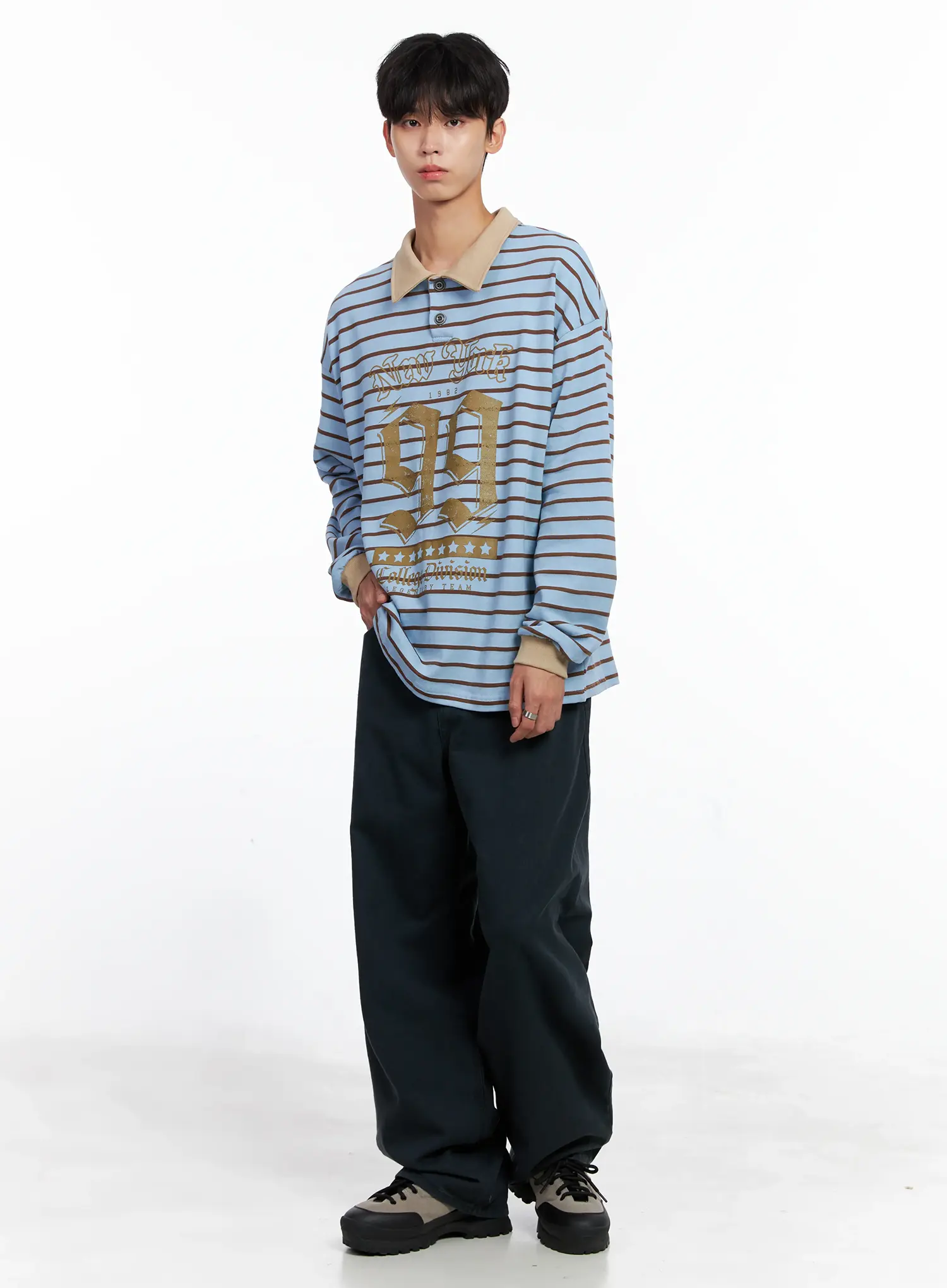 Men's Striped Polo Long Sleeve Top Is519 - Image 9