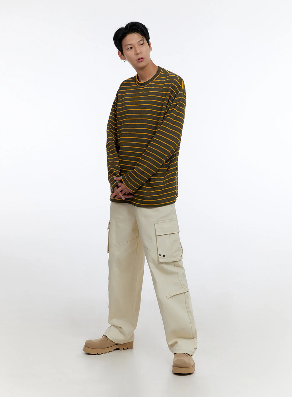 Men's Striped Round Neck Long Sleeve T-Shirt IO428 - Image 2