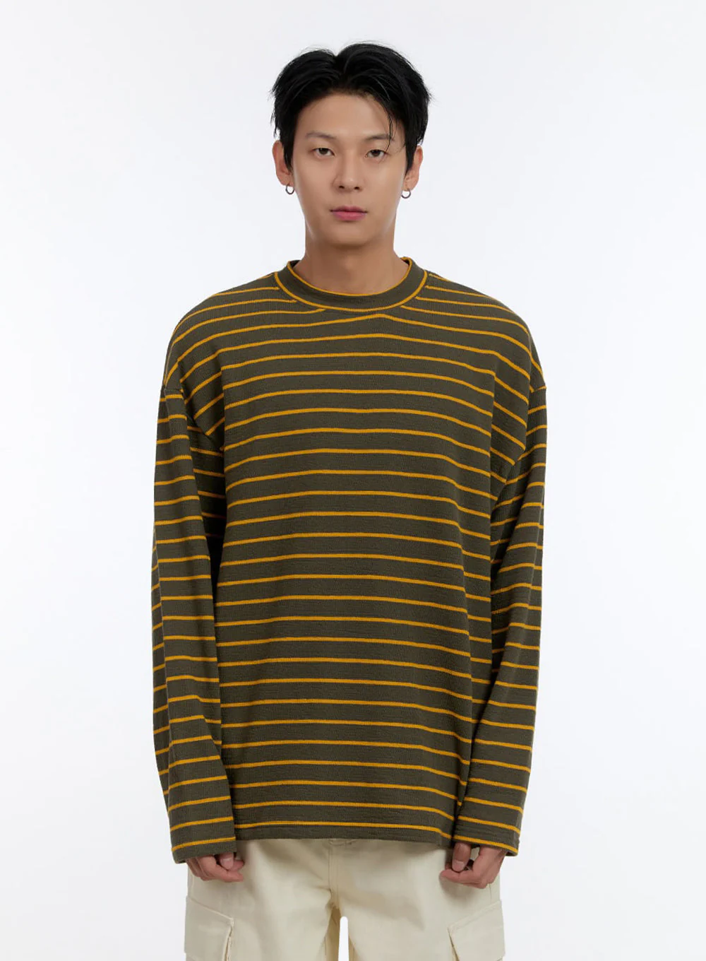 Men's Striped Round Neck Long Sleeve T-Shirt IO428 - Image 3