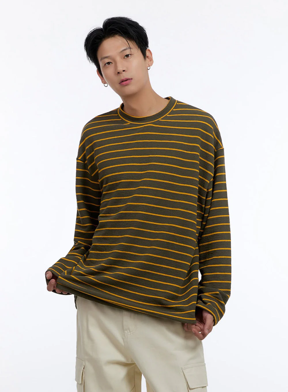 Men's Striped Round Neck Long Sleeve T-Shirt IO428 - Image 4