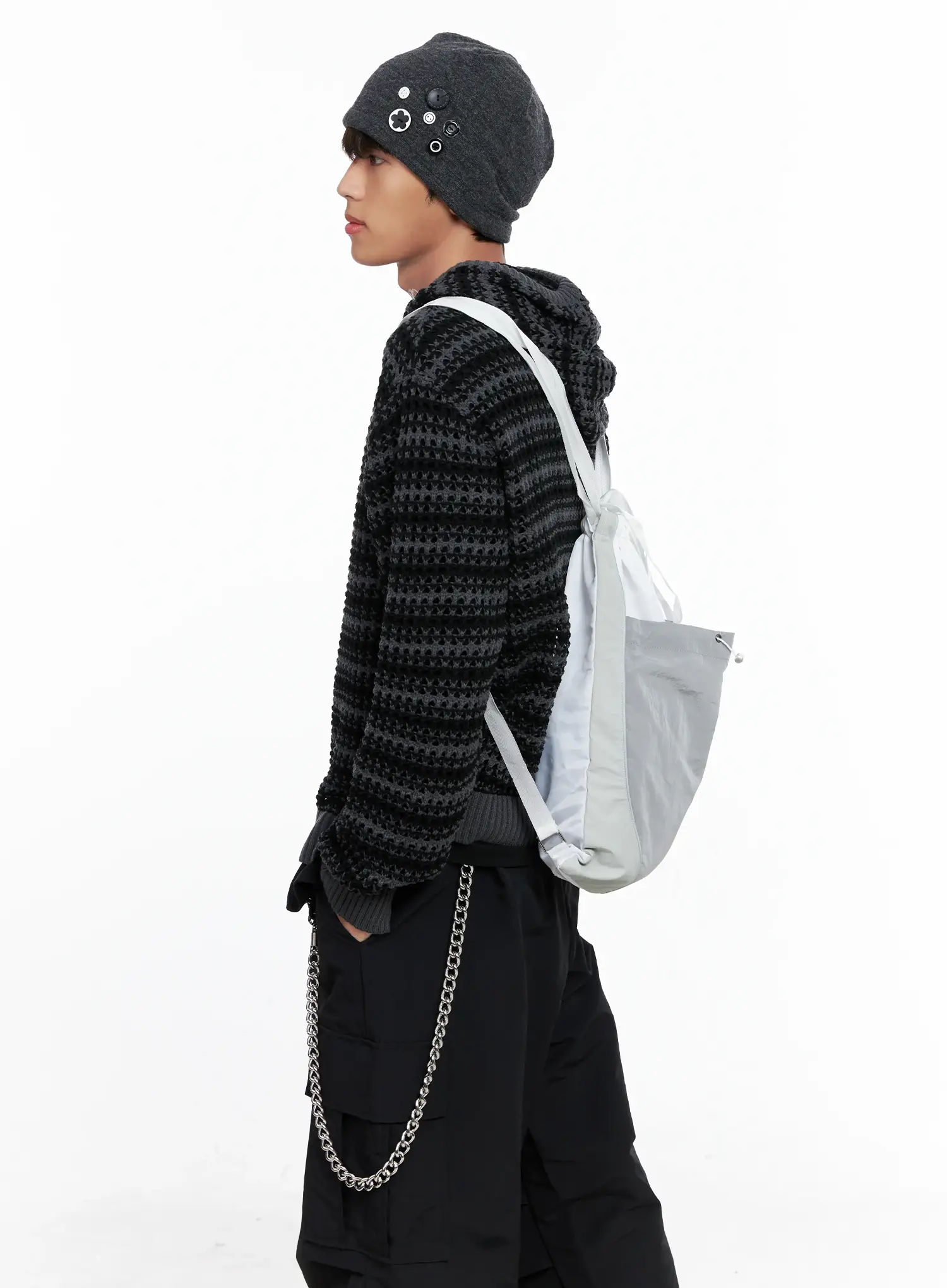 Men's Striped Textured Double Zip-Up Hoodie IO506 - Image 11
