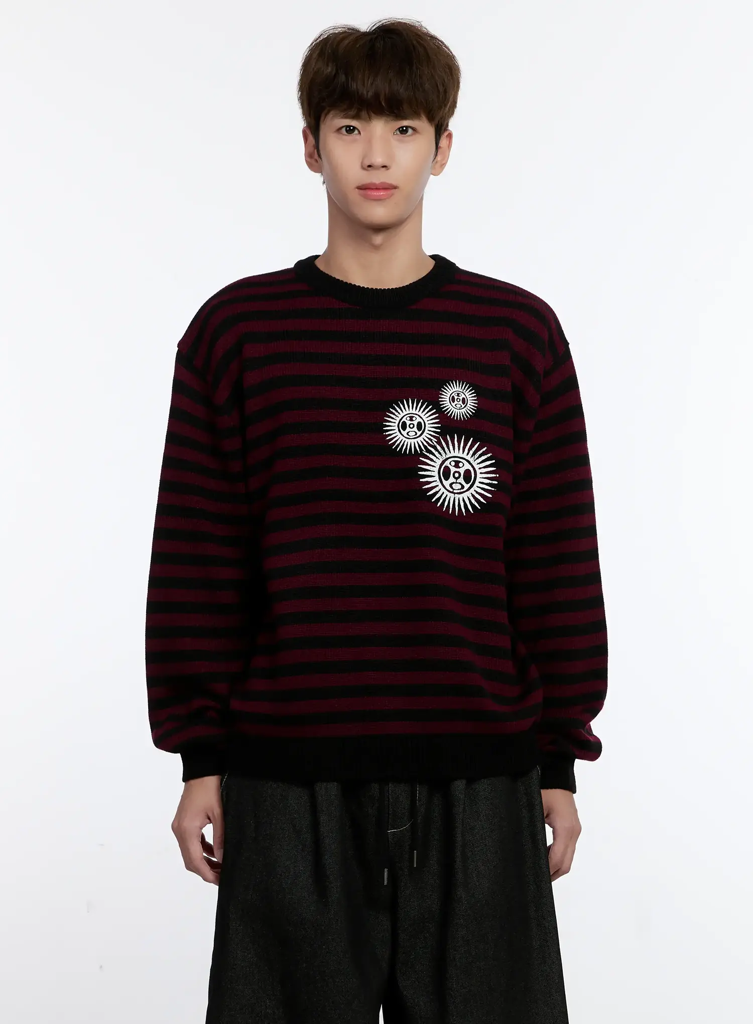 Men's Sunburst Striped Knit Sweater IS529 - Image 14