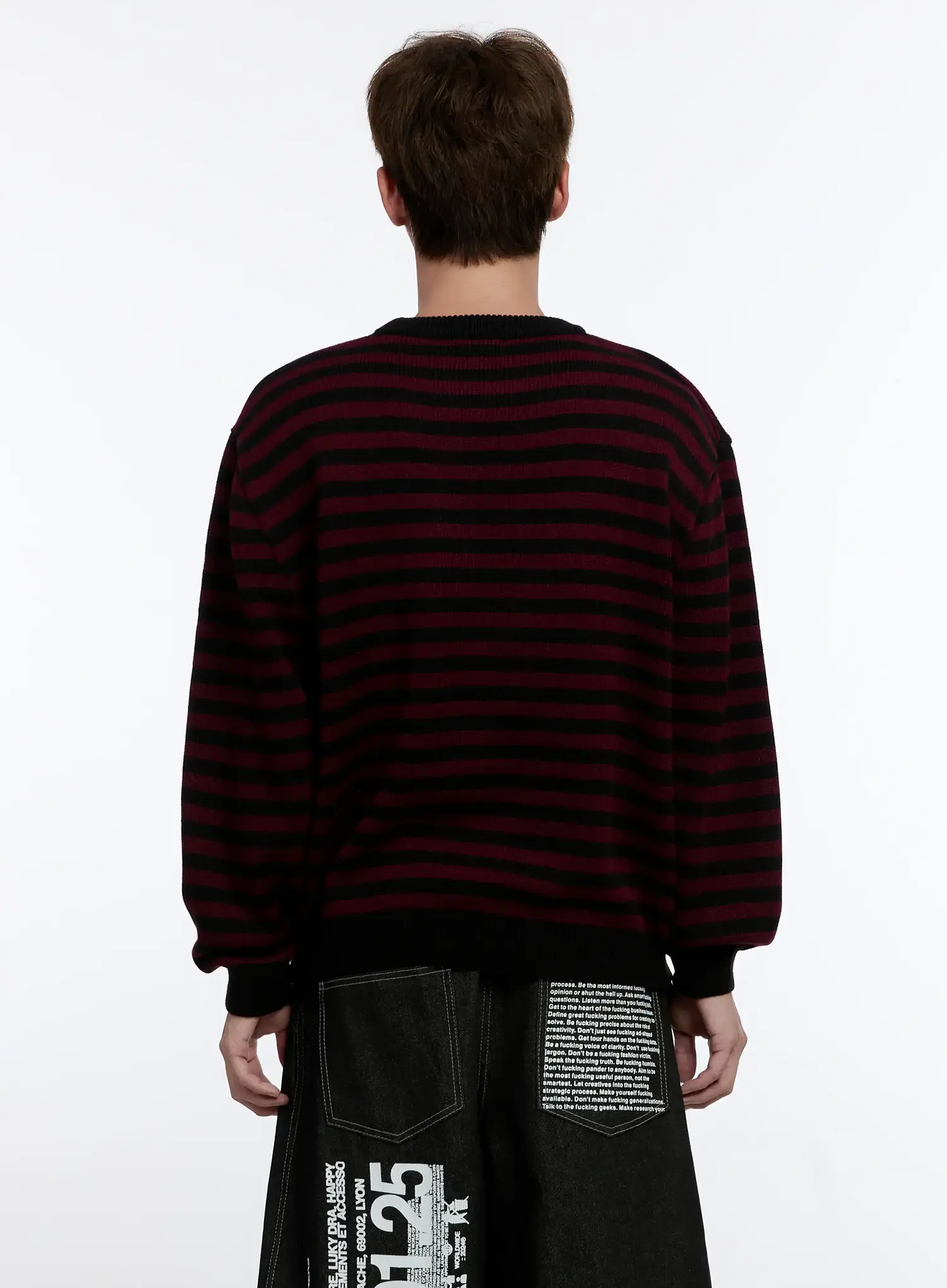 Men's Sunburst Striped Knit Sweater IS529 - Image 6