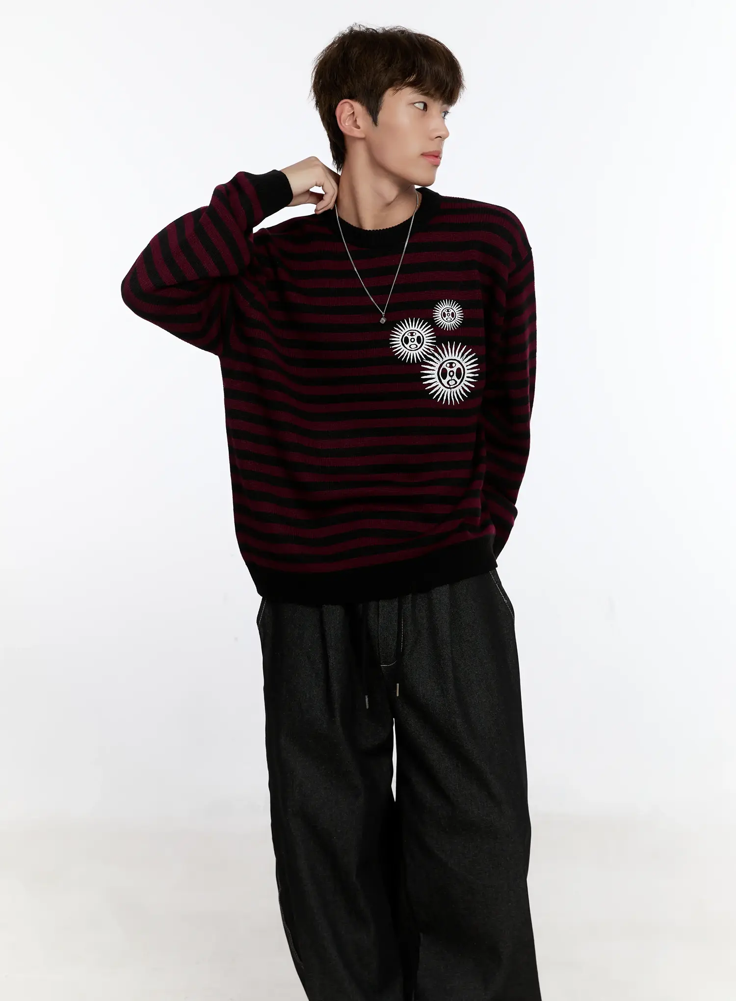 Men's Sunburst Striped Knit Sweater IS529 - Image 7