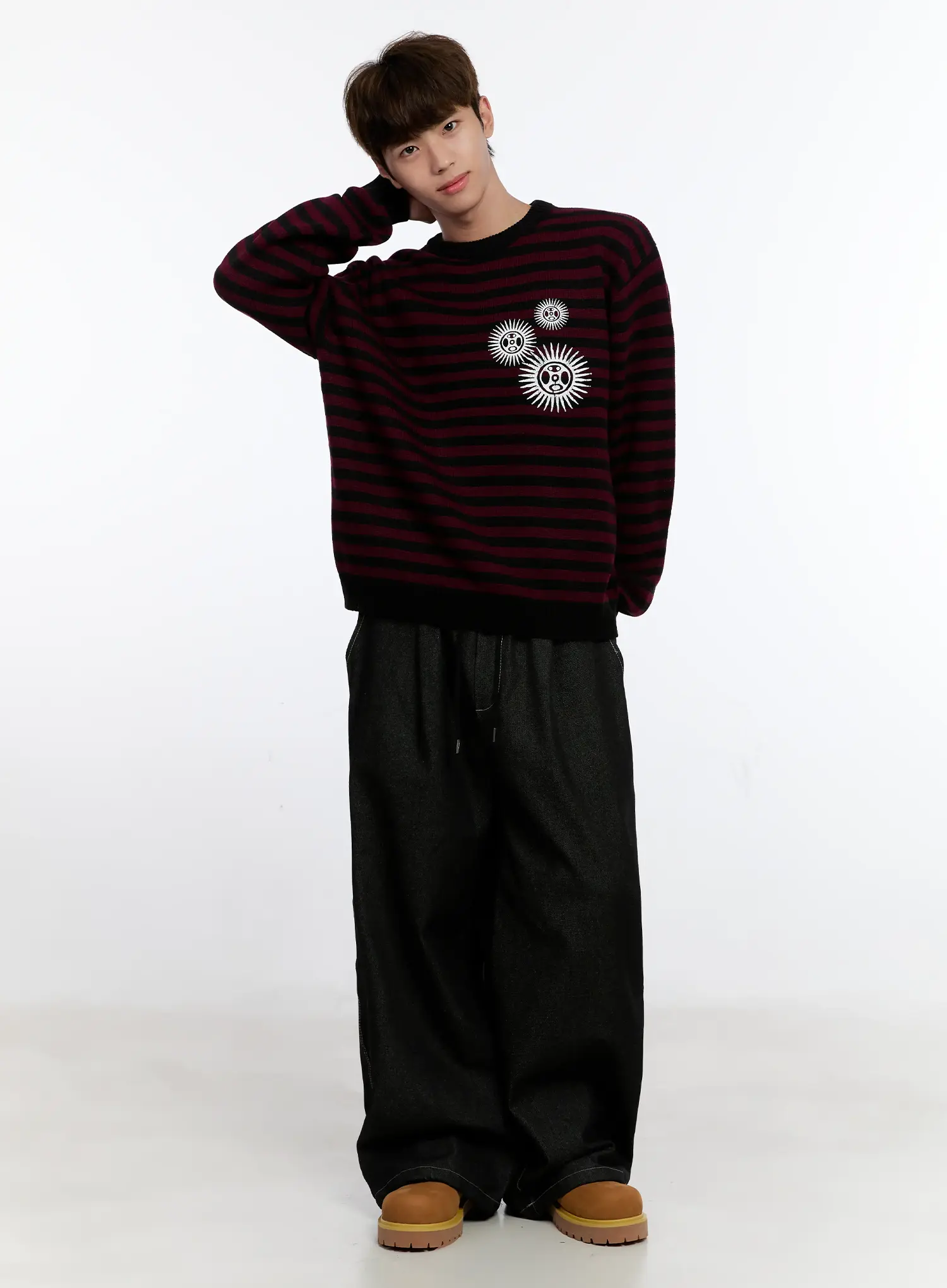 Men's Sunburst Striped Knit Sweater IS529 - Image 9