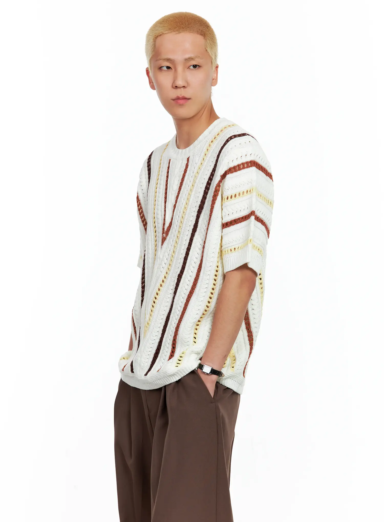 Men's Textured Contrast Knitted Tee IL511 - Image 4