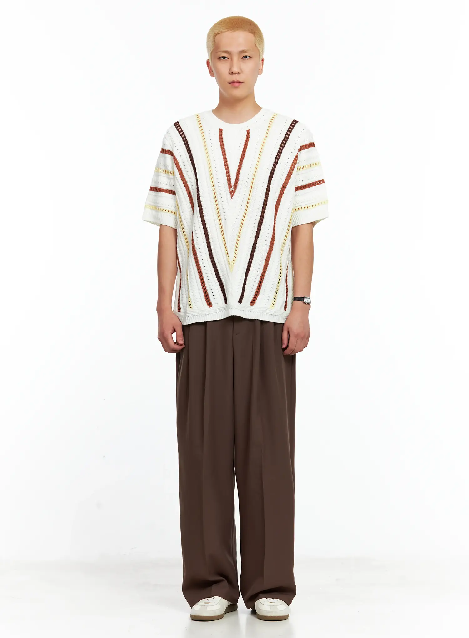 Men's Textured Contrast Knitted Tee IL511 - Image 5